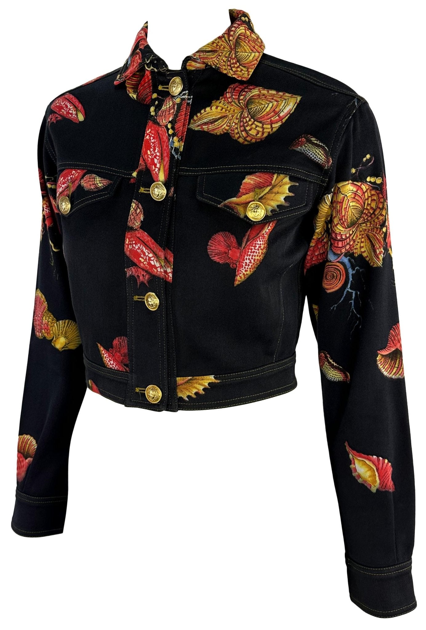 S/S 1992 Gianni Versace Runway Tresor la Mer Black Denim Medusa Cropped Jacket - RealList
