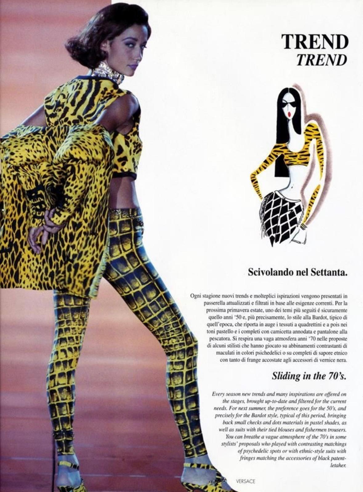 S/S 1992 Gianni Versace Runway Yellow Black Crocodile Print Leggings Tights - RealList