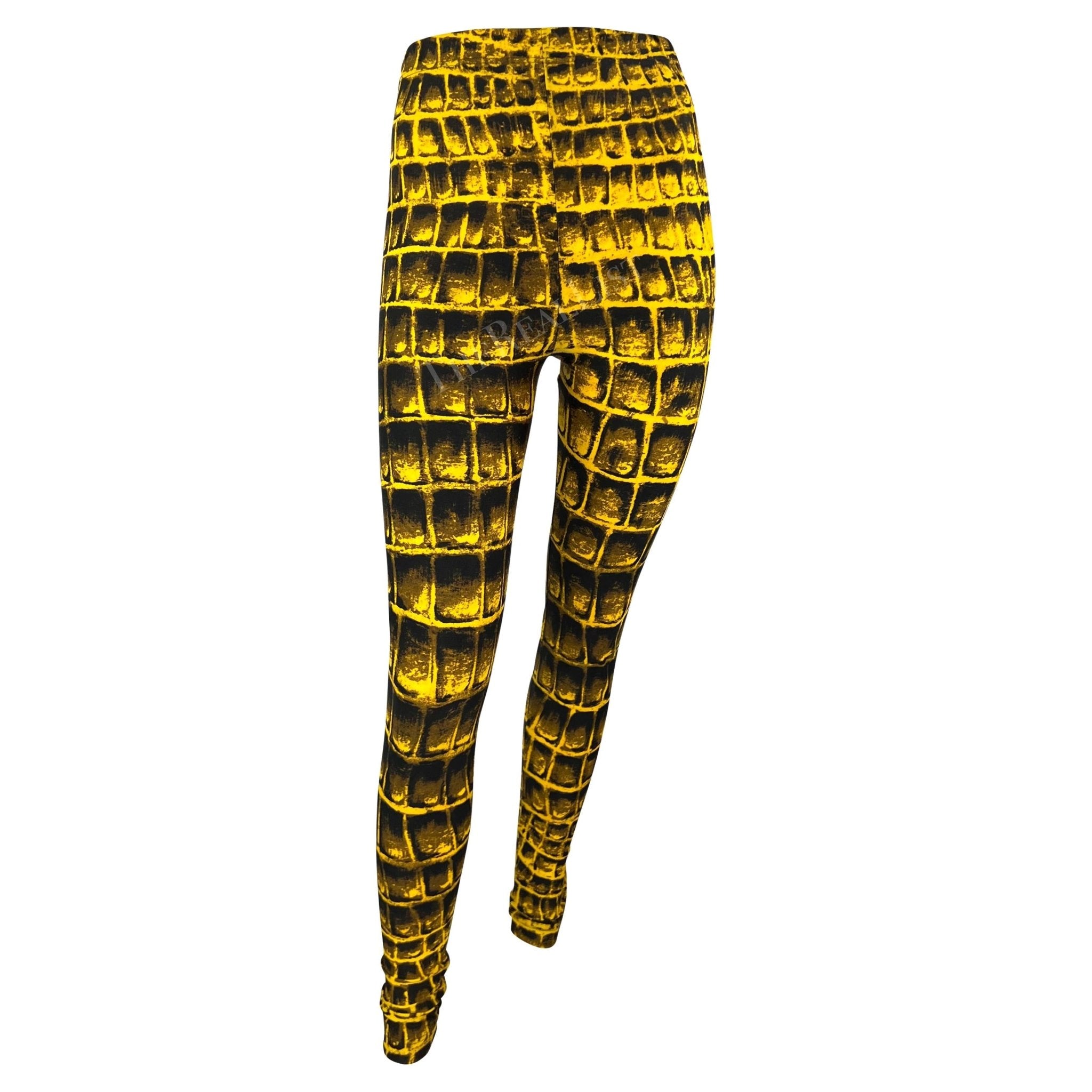 S/S 1992 Gianni Versace Runway Yellow Black Crocodile Print Leggings Tights - RealList
