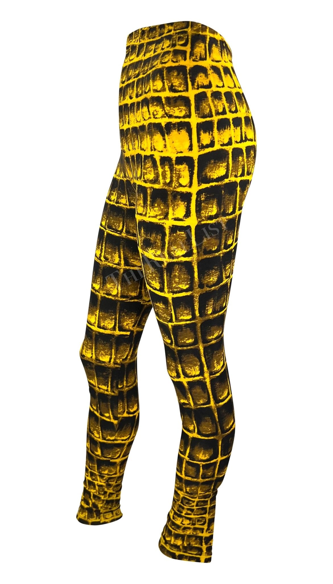 S/S 1992 Gianni Versace Runway Yellow Black Crocodile Print Leggings Tights - RealList