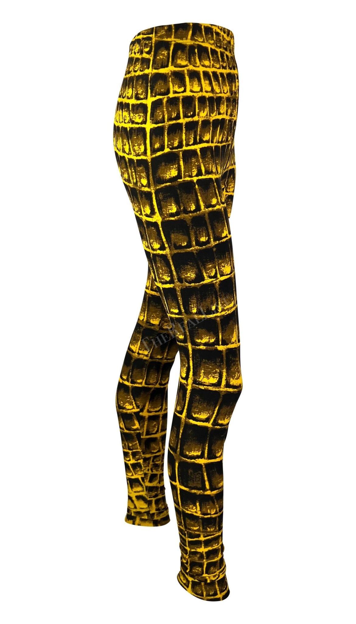 S/S 1992 Gianni Versace Runway Yellow Black Crocodile Print Leggings Tights - RealList