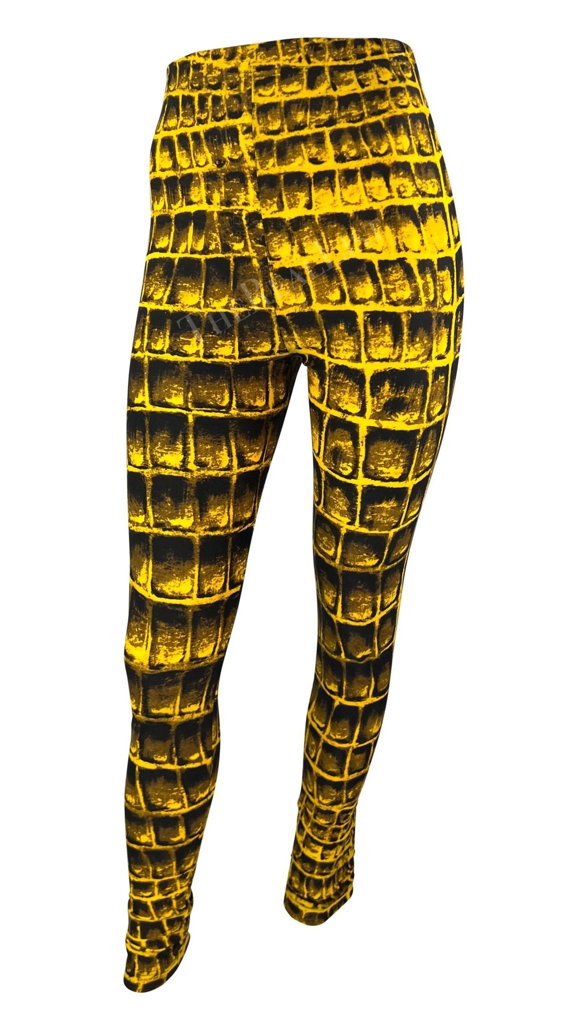 S/S 1992 Gianni Versace Runway Yellow Black Crocodile Print Leggings Tights - RealList
