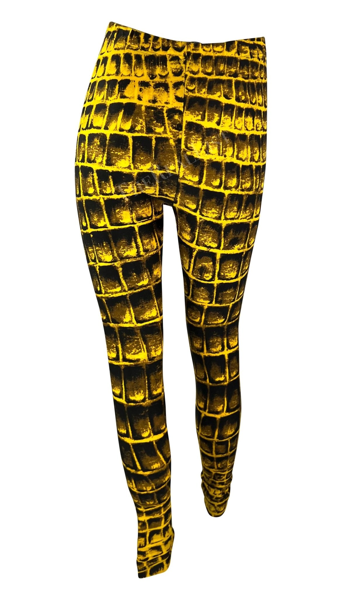 S/S 1992 Gianni Versace Runway Yellow Black Crocodile Print Leggings Tights - RealList
