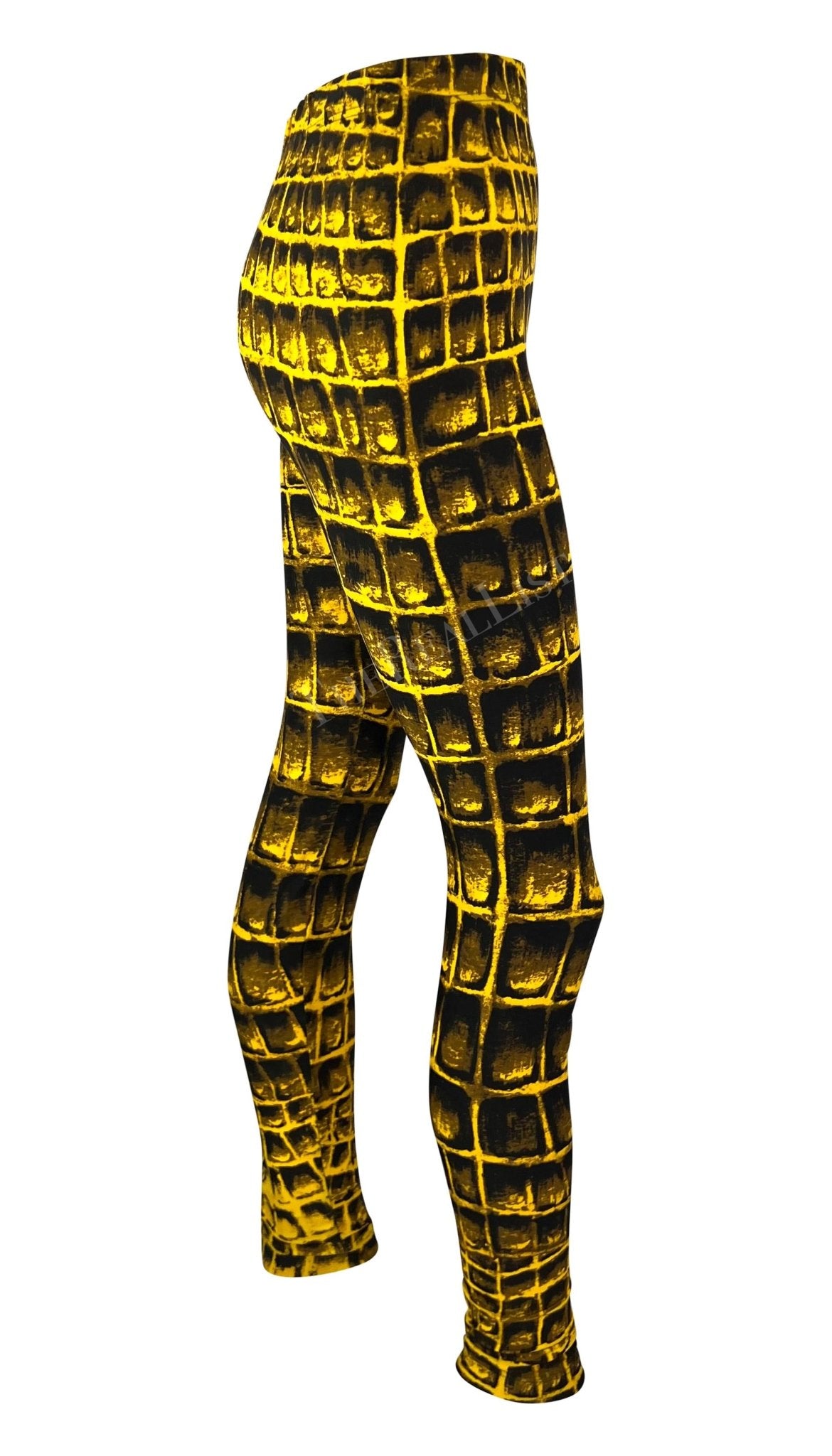 S/S 1992 Gianni Versace Runway Yellow Black Crocodile Print Leggings Tights - RealList