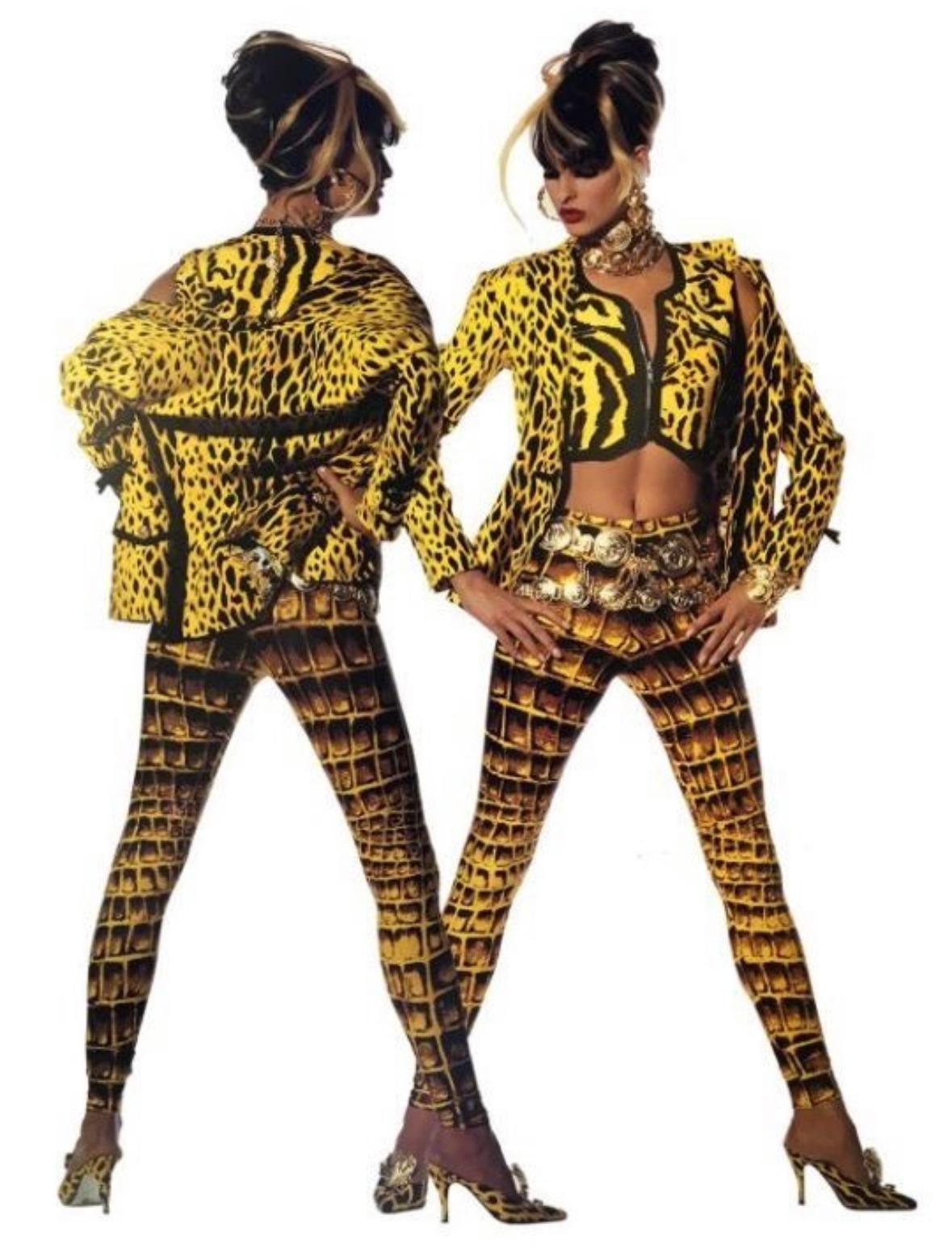 S/S 1992 Gianni Versace Runway Yellow Black Crocodile Print Leggings Tights - RealList