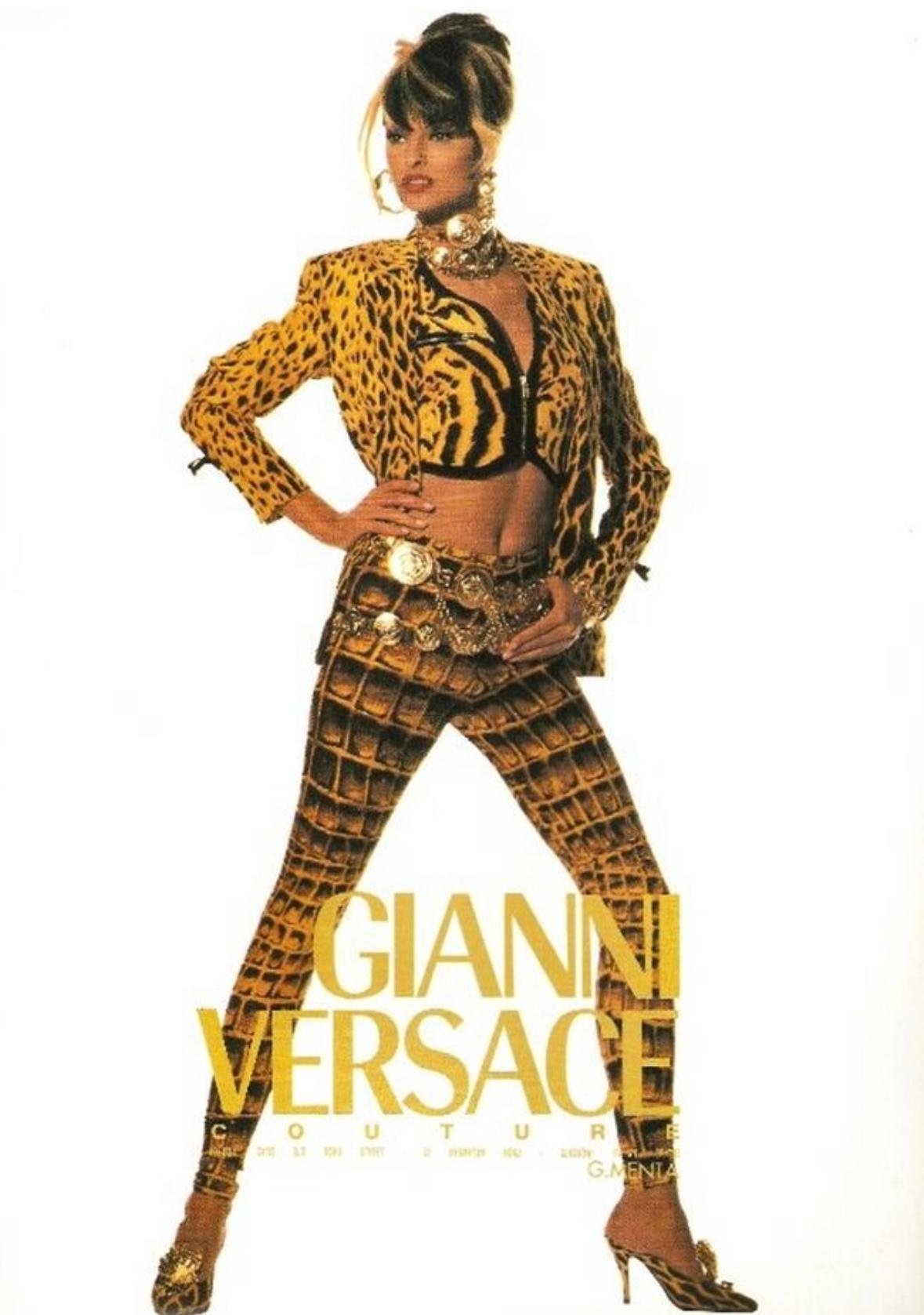 S/S 1992 Gianni Versace Runway Yellow Black Crocodile Print Leggings Tights - RealList