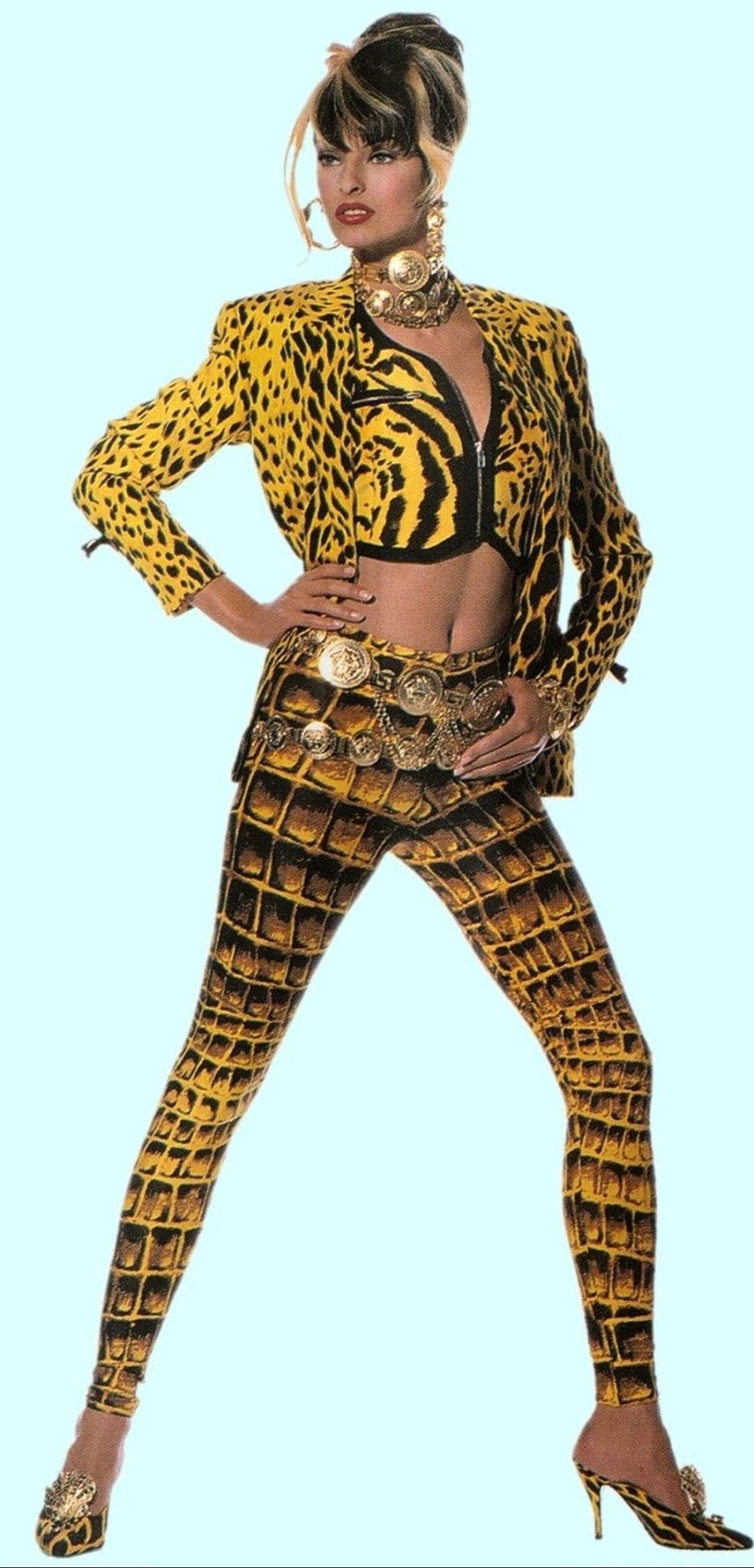 S/S 1992 Gianni Versace Runway Yellow Black Crocodile Print Leggings Tights - RealList