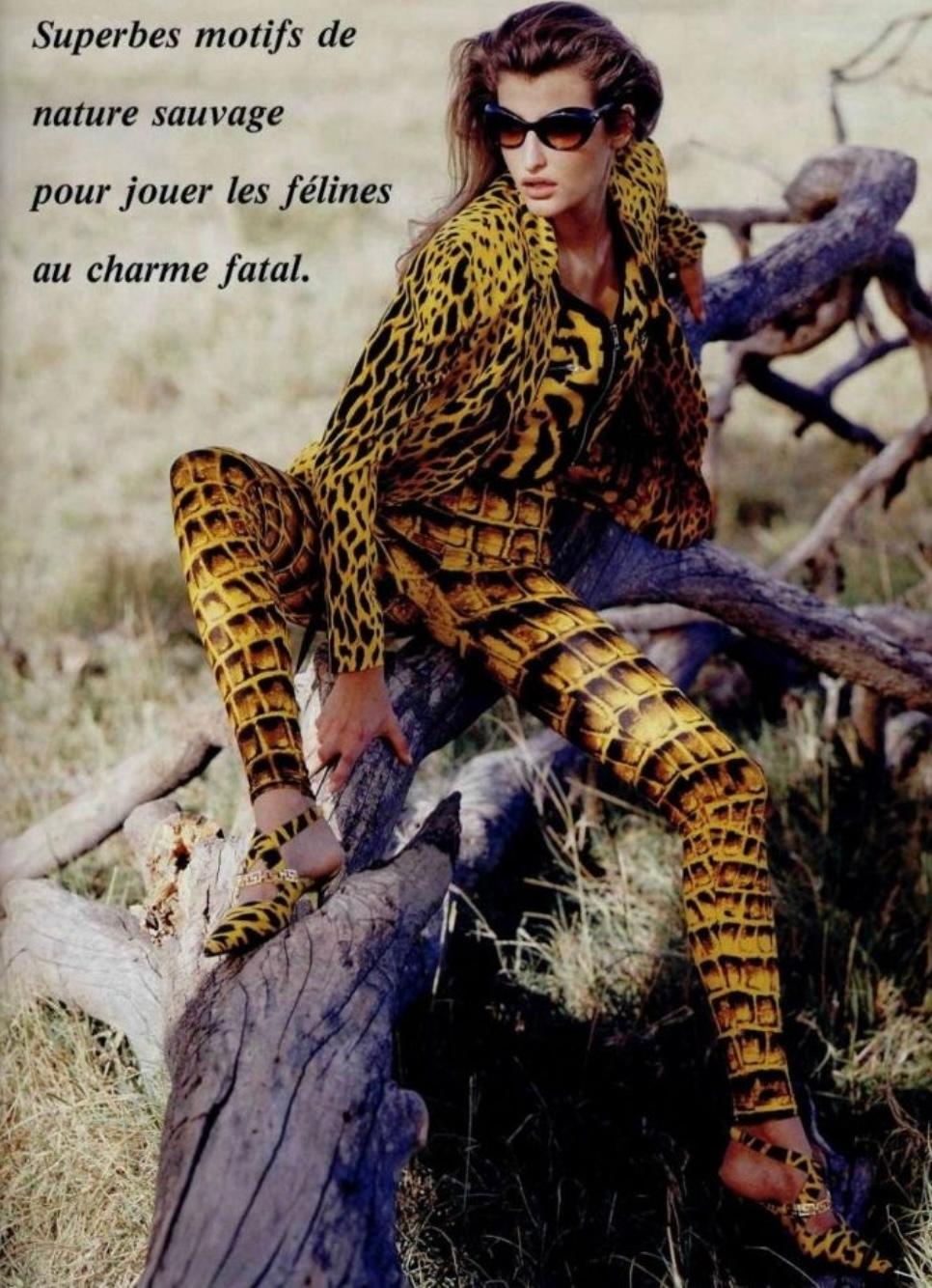 S/S 1992 Gianni Versace Runway Yellow Black Crocodile Print Leggings Tights - RealList