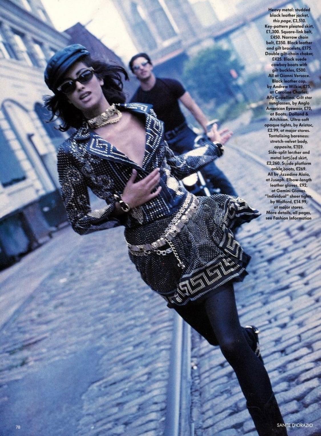 S/S 1992 Gianni Versace Studded Black Linen Greek Key Skirt - RealList