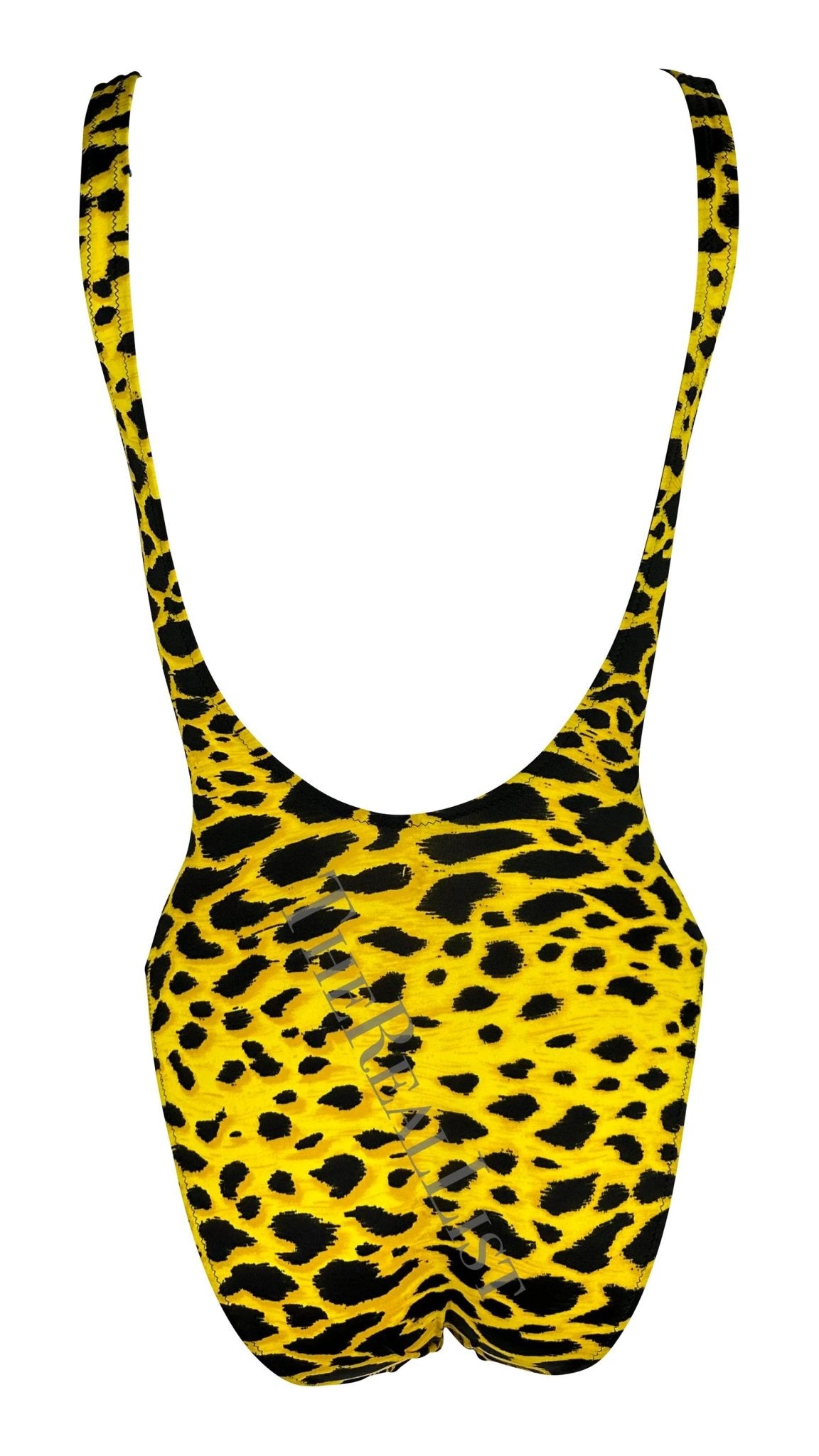 S/S 1992 Gianni Versace Yellow Cheetah Print One Piece Swim Body Suit - RealList