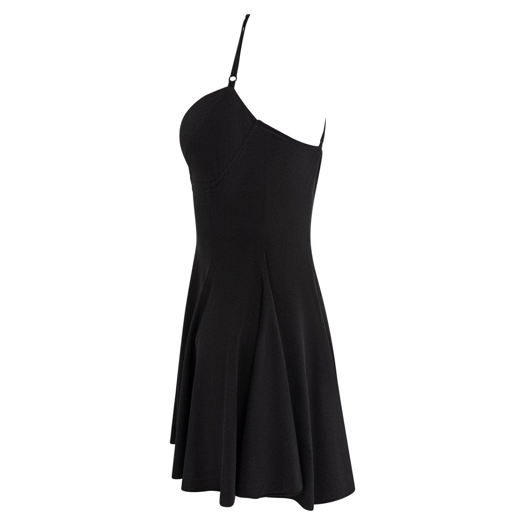 S/S 1992 Norma Kamali Black Stretch Bustier Bodysuit Flared Mini Dress - RealList