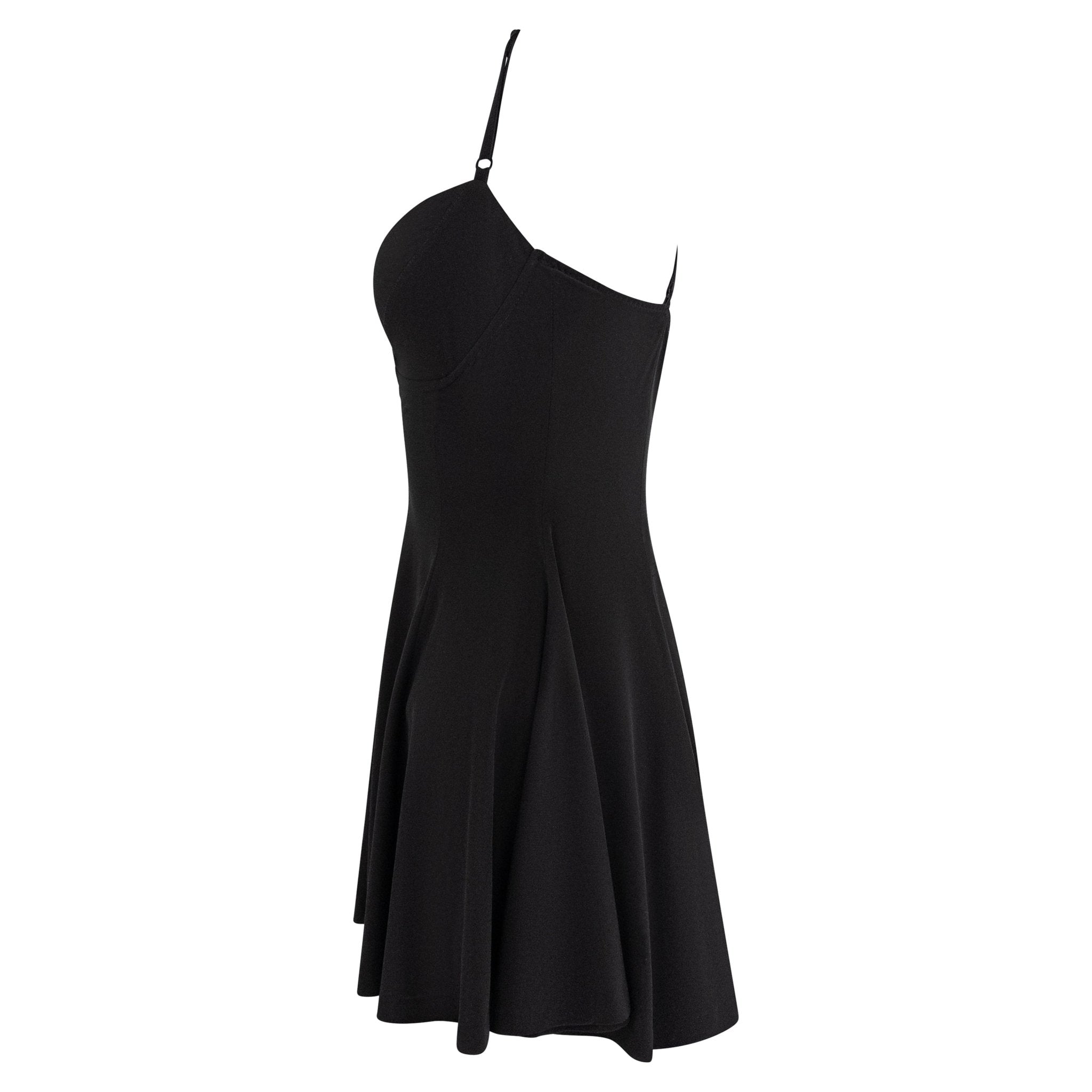 S/S 1992 Norma Kamali Black Stretch Bustier Bodysuit Flared Mini Dress - RealList
