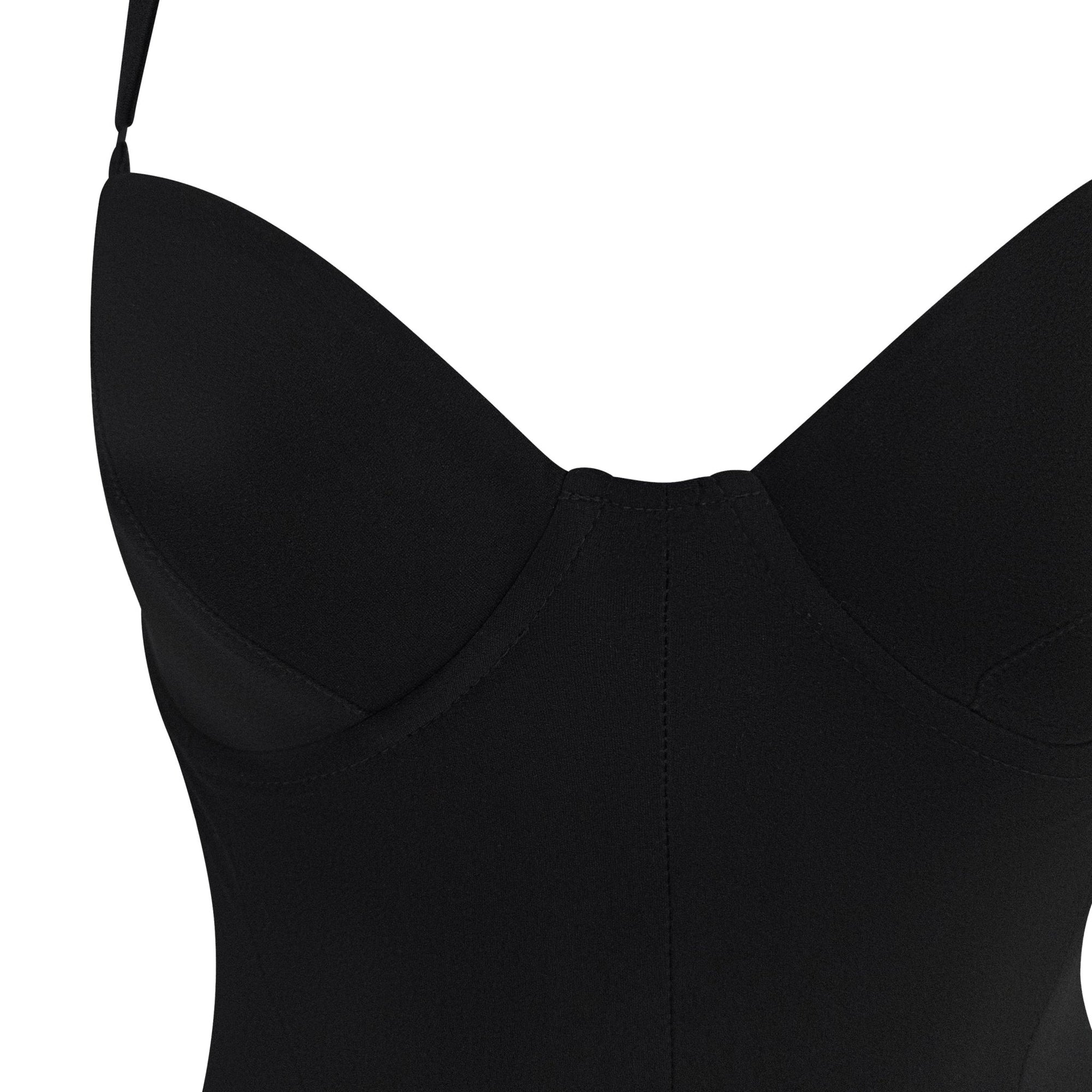 S/S 1992 Norma Kamali Black Stretch Bustier Bodysuit Flared Mini Dress - RealList