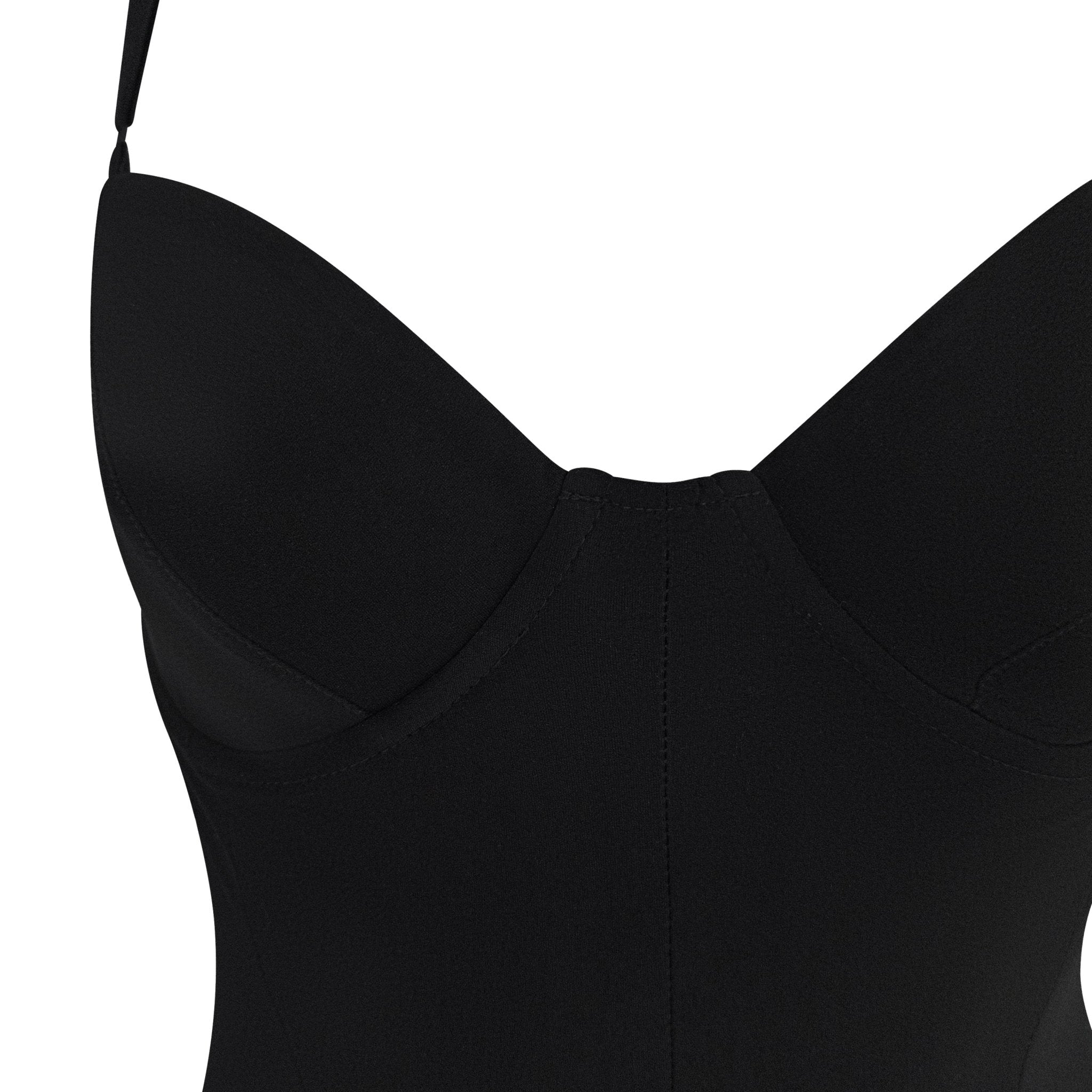 S/S 1992 Norma Kamali Black Stretch Bustier Bodysuit Flared Mini Dress - RealList
