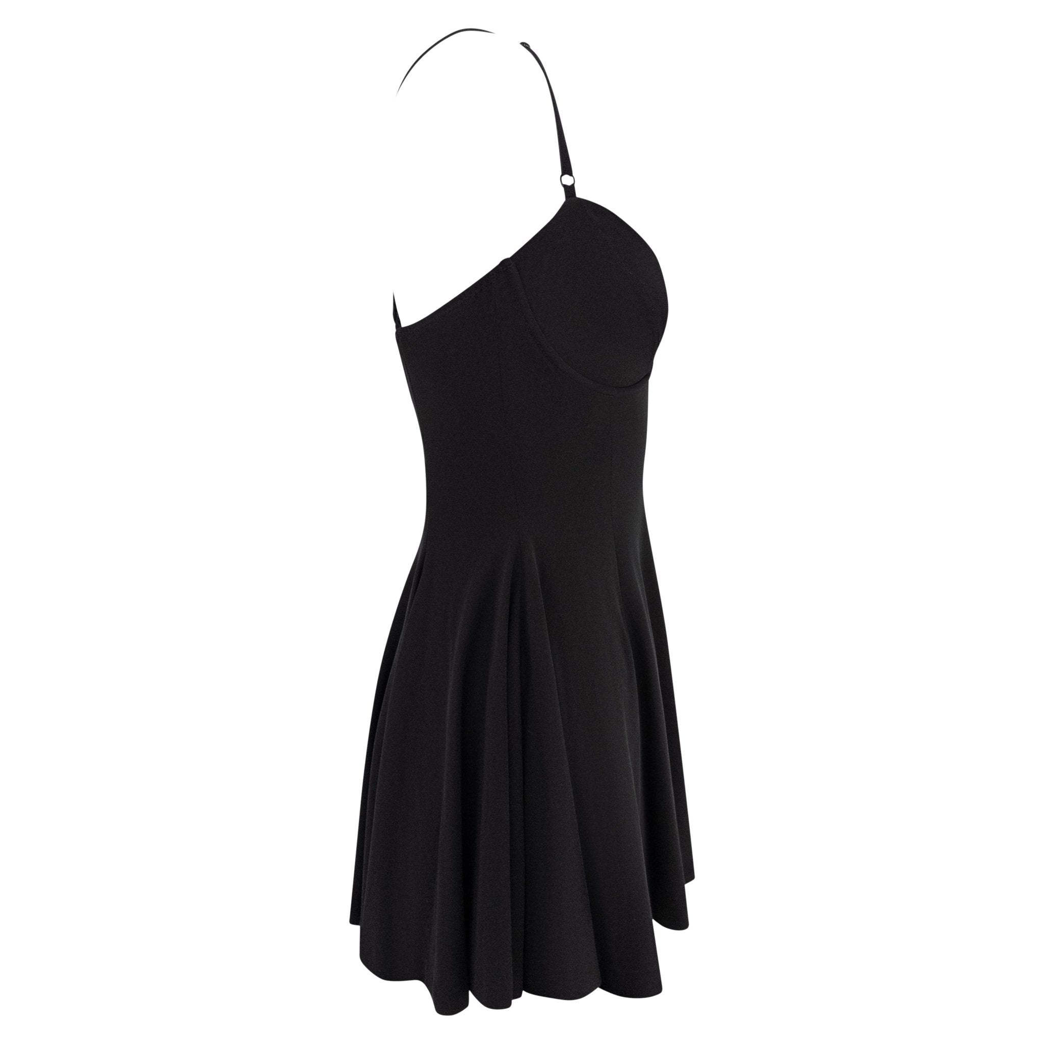 S/S 1992 Norma Kamali Black Stretch Bustier Bodysuit Flared Mini Dress - RealList