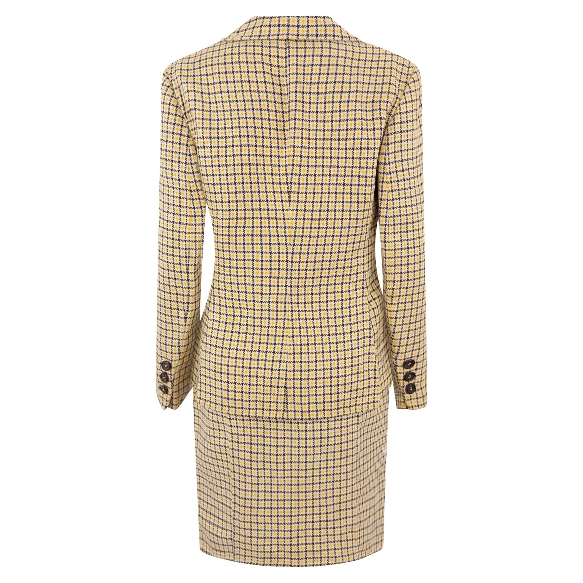 S/S 1992 Prada Yellow Brown White Houndstooth Check Skirt Suit - RealList