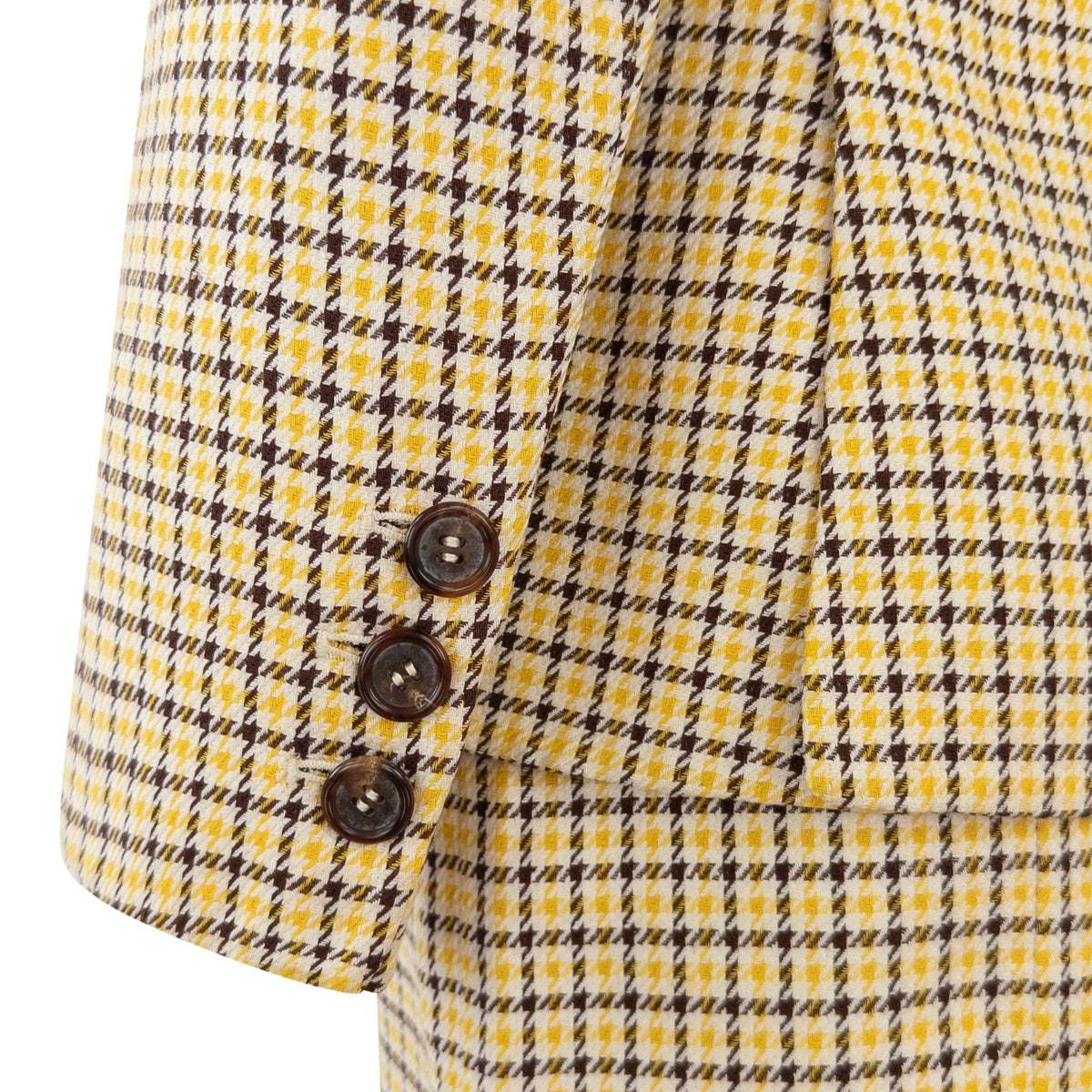 S/S 1992 Prada Yellow Brown White Houndstooth Check Skirt Suit - RealList