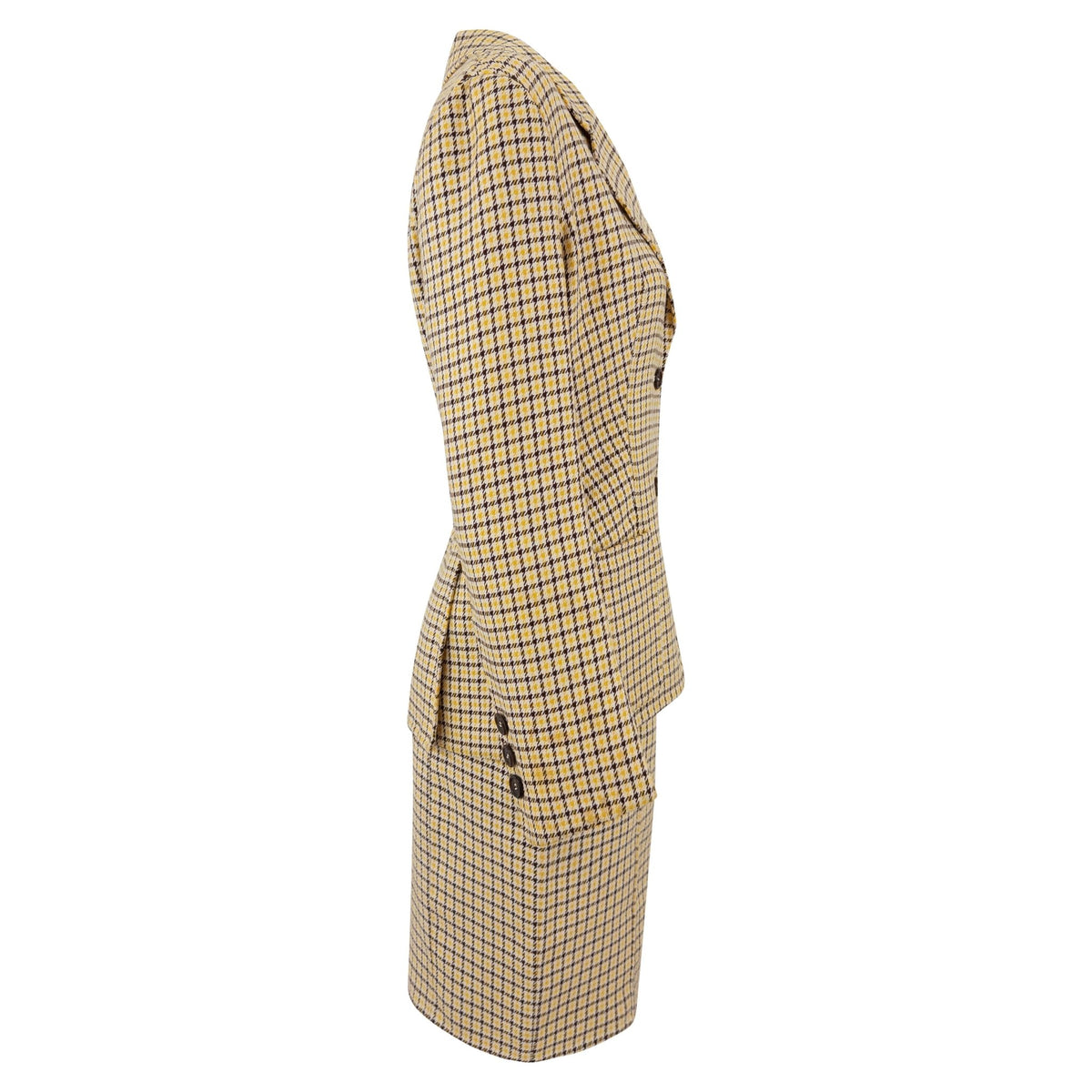 S/S 1992 Prada Yellow Brown White Houndstooth Check Skirt Suit - RealList