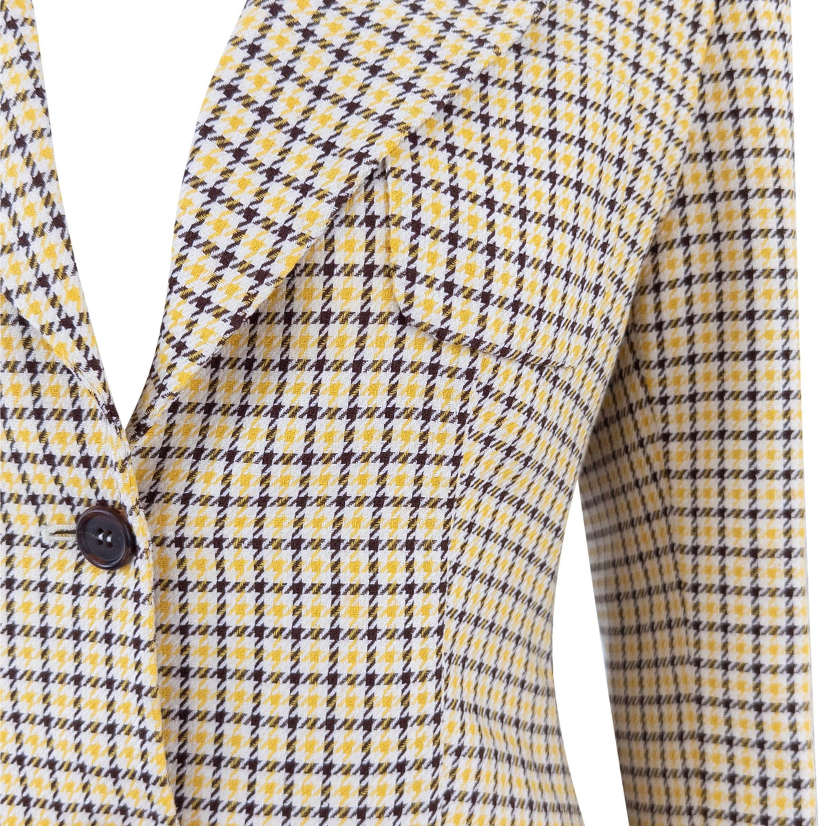 S/S 1992 Prada Yellow Brown White Houndstooth Check Skirt Suit - RealList