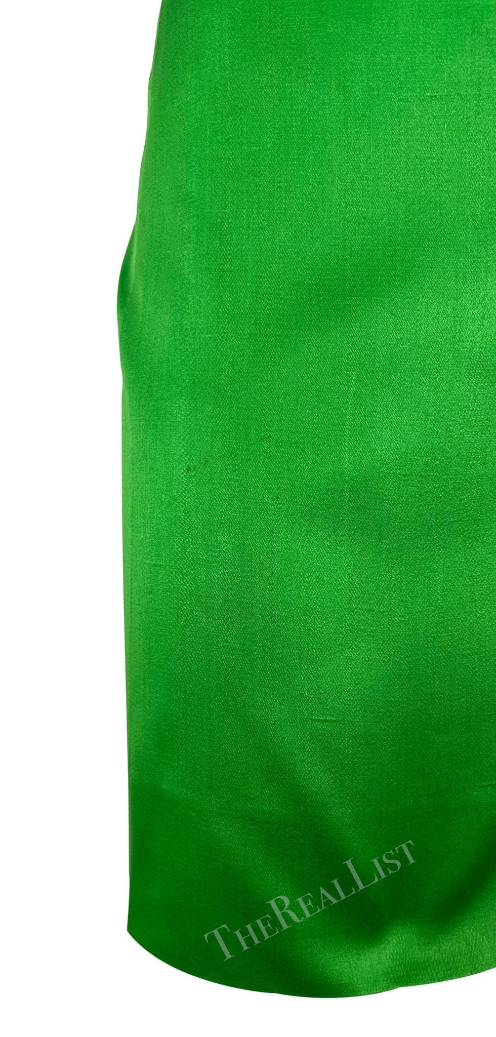 S/S 1992 Yves Saint Laurent Runway Ad Bright Green Ruffle Heart Button Dress - RealList