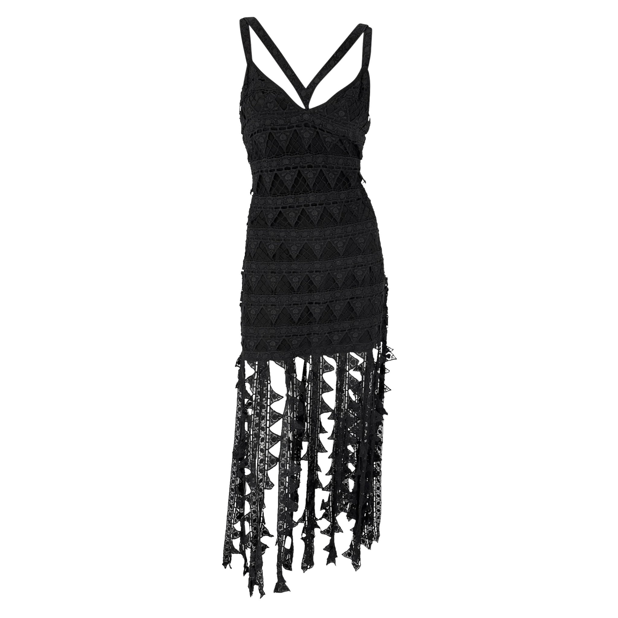 S/S 1993 Chloé by Karl Lagerfeld Runway Black Floral Triangle Lace Dress - RealList