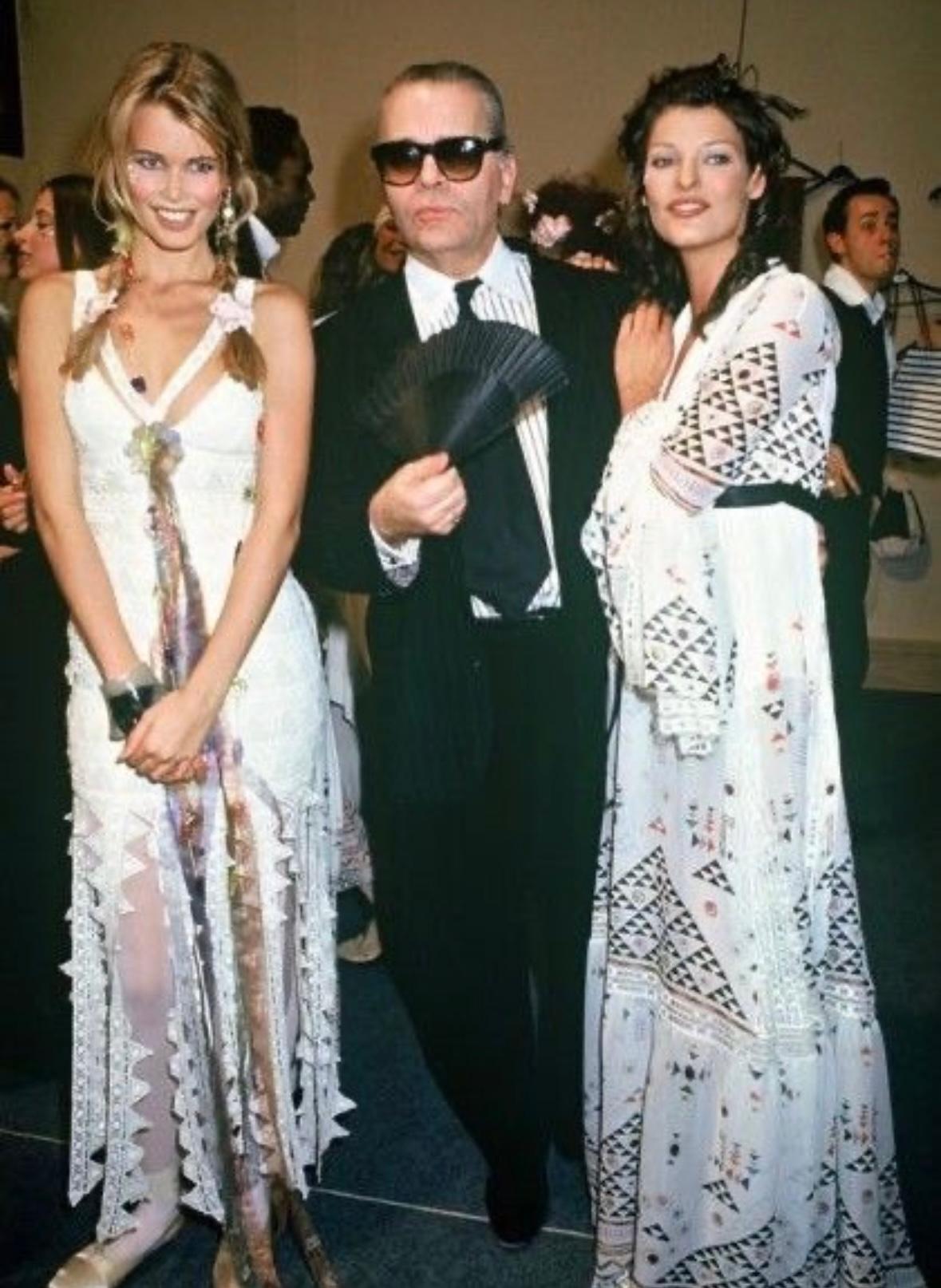 S/S 1993 Chloé by Karl Lagerfeld Runway Black Floral Triangle Lace Dress - RealList