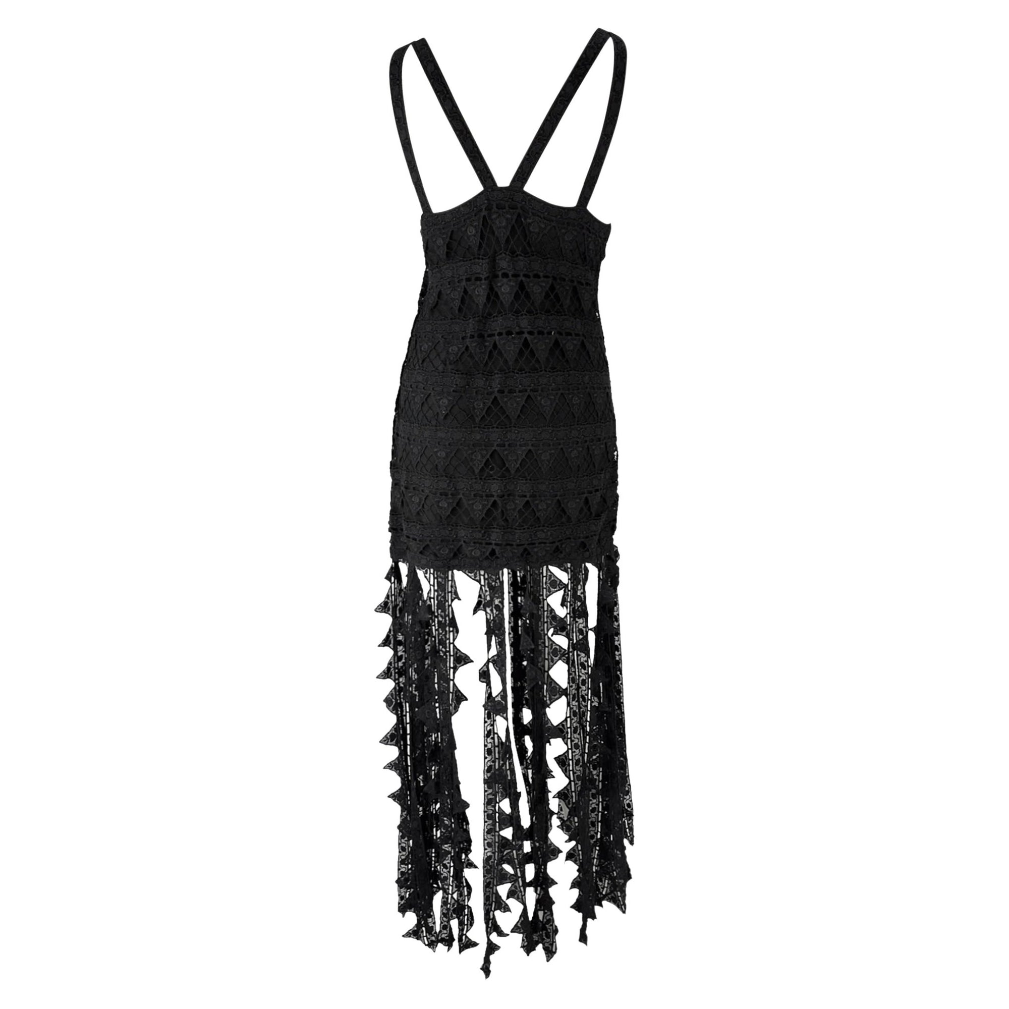 S/S 1993 Chloé by Karl Lagerfeld Runway Black Floral Triangle Lace Dress - RealList