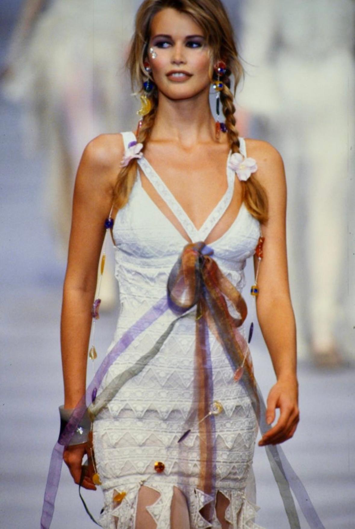 S/S 1993 Chloé by Karl Lagerfeld Runway Black Floral Triangle Lace Dress - RealList