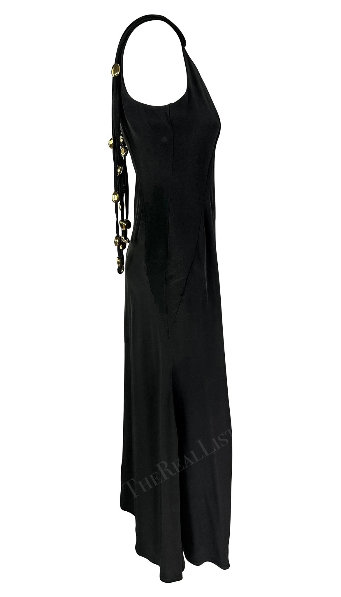 S/S 1993 Christian Lacroix Runway Black Gold Sculptural Jewelry Bead Gown - RealList