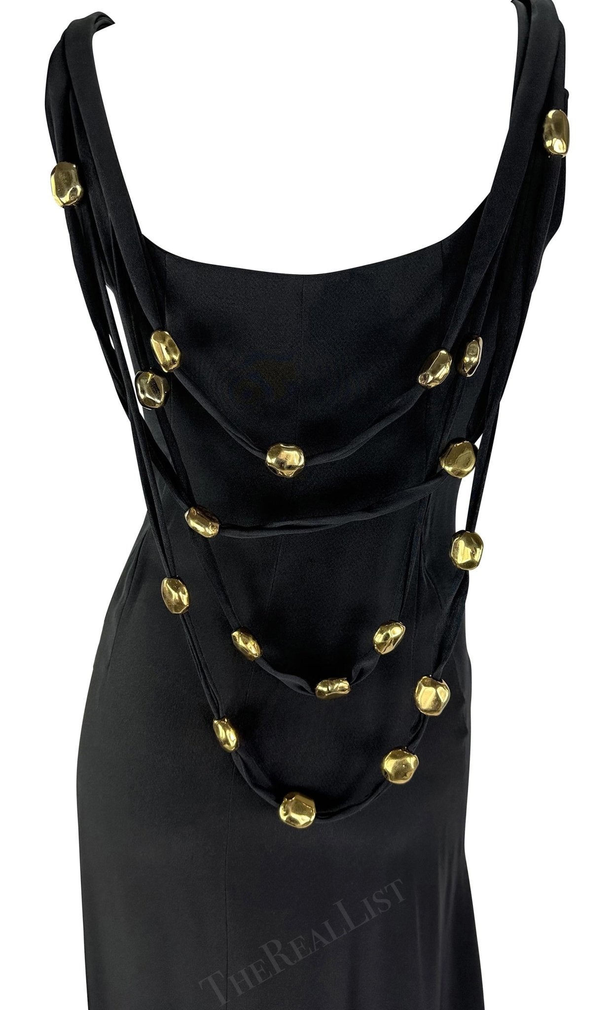S/S 1993 Christian Lacroix Runway Black Gold Sculptural Jewelry Bead Gown - RealList