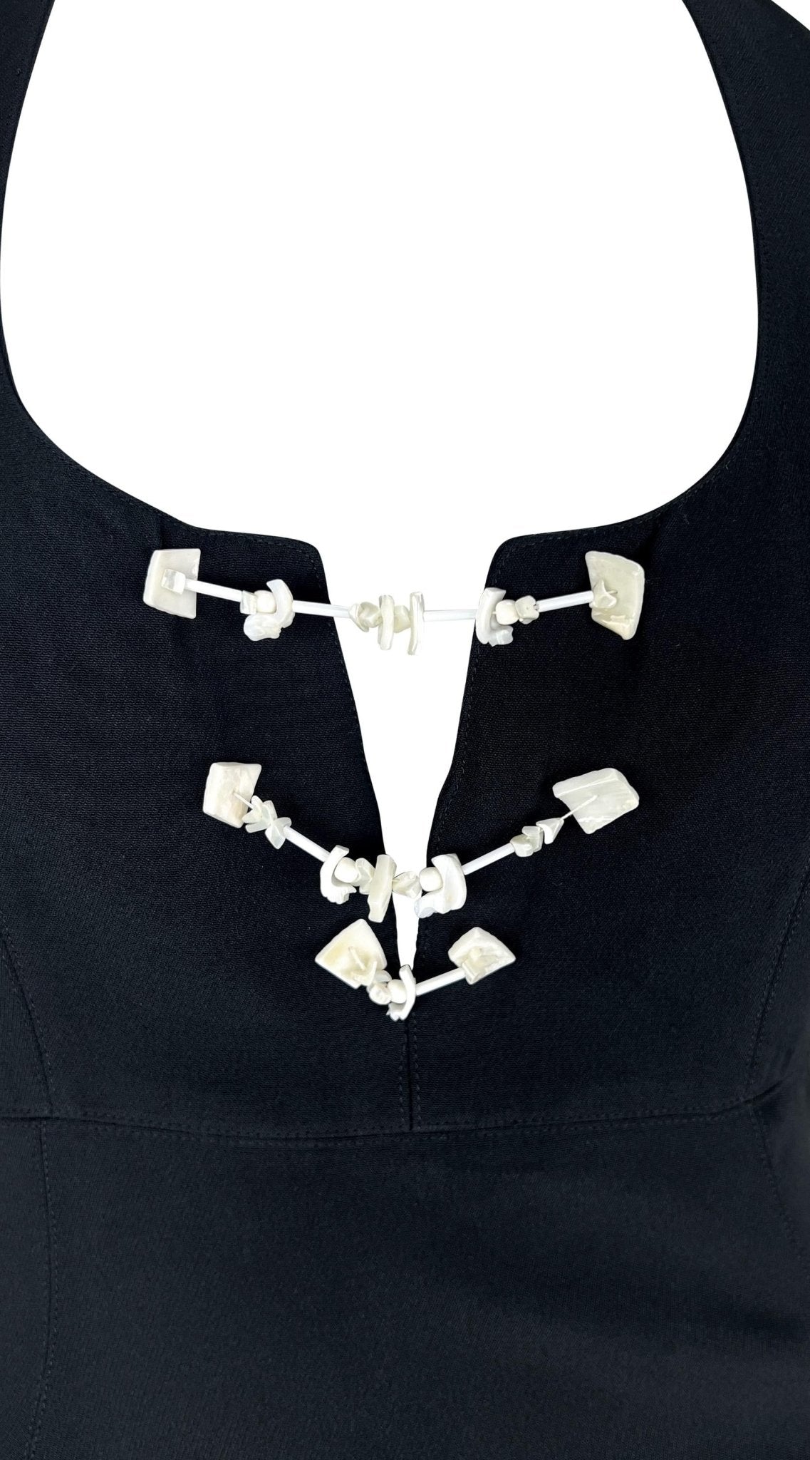 S/S 1993 Claude Montana Runway White Beaded Black Cutout Maxi Dress - RealList