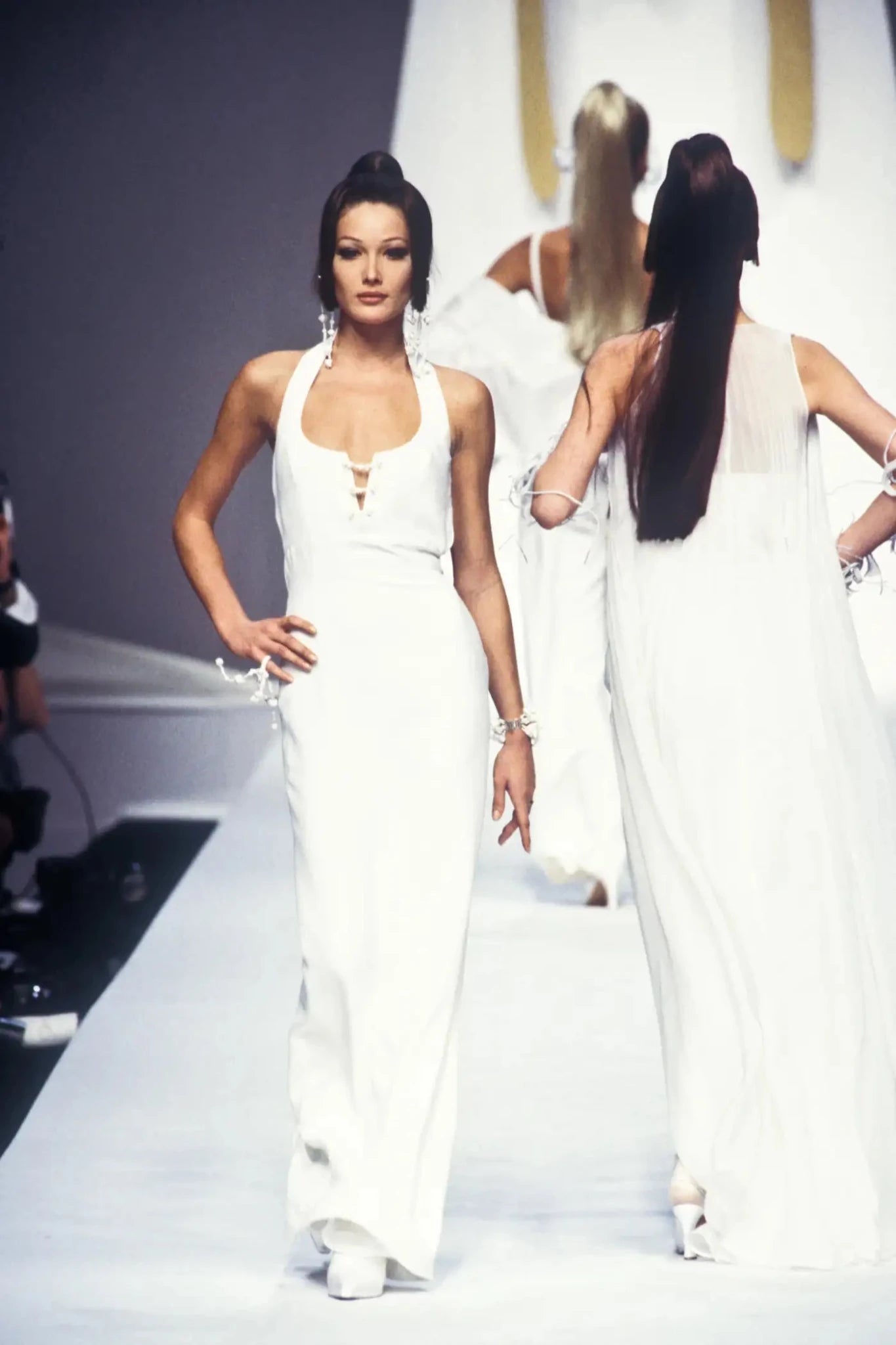 S/S 1993 Claude Montana Runway White Beaded Black Cutout Maxi Dress - RealList
