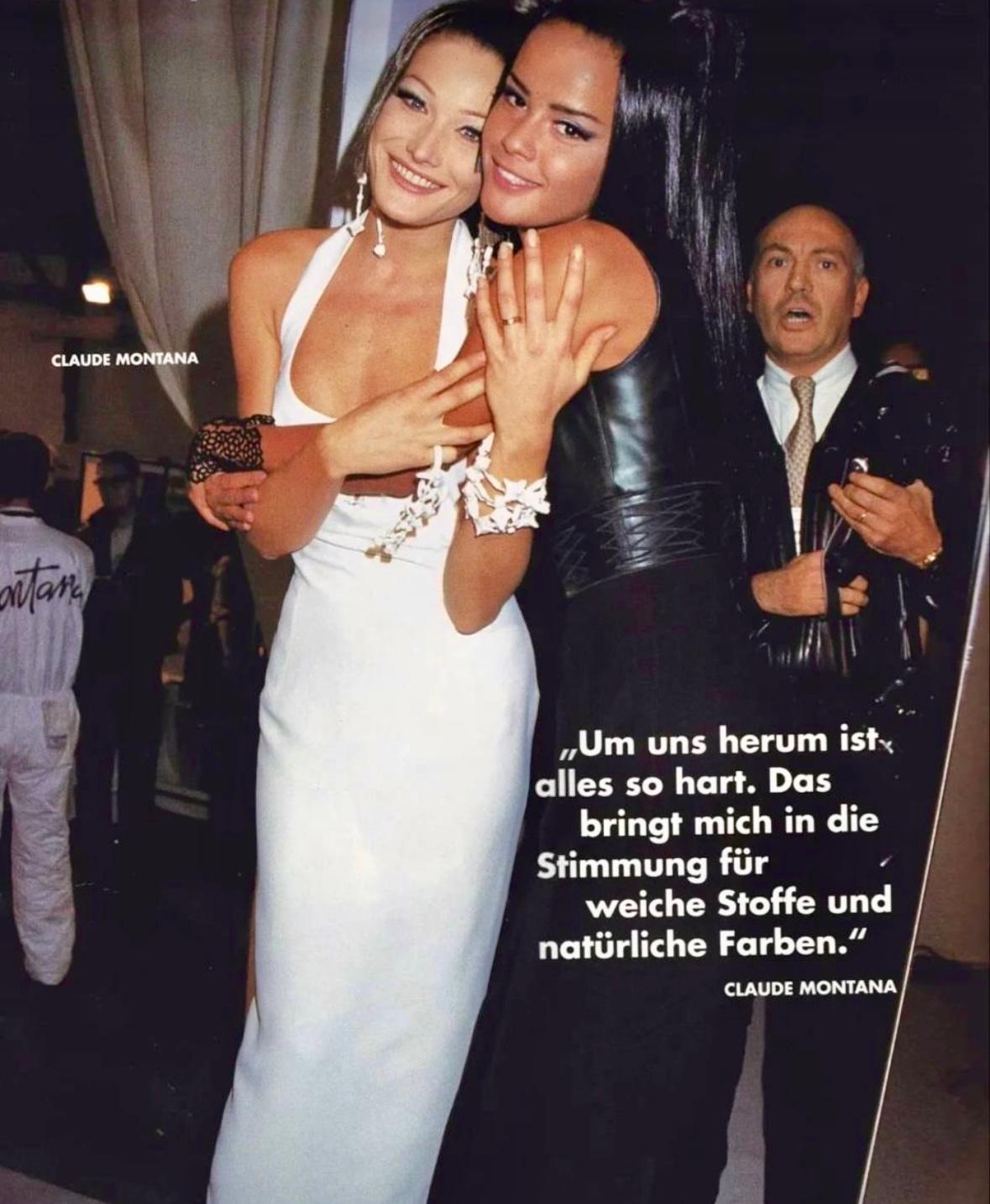 S/S 1993 Claude Montana Runway White Beaded Black Cutout Maxi Dress - RealList