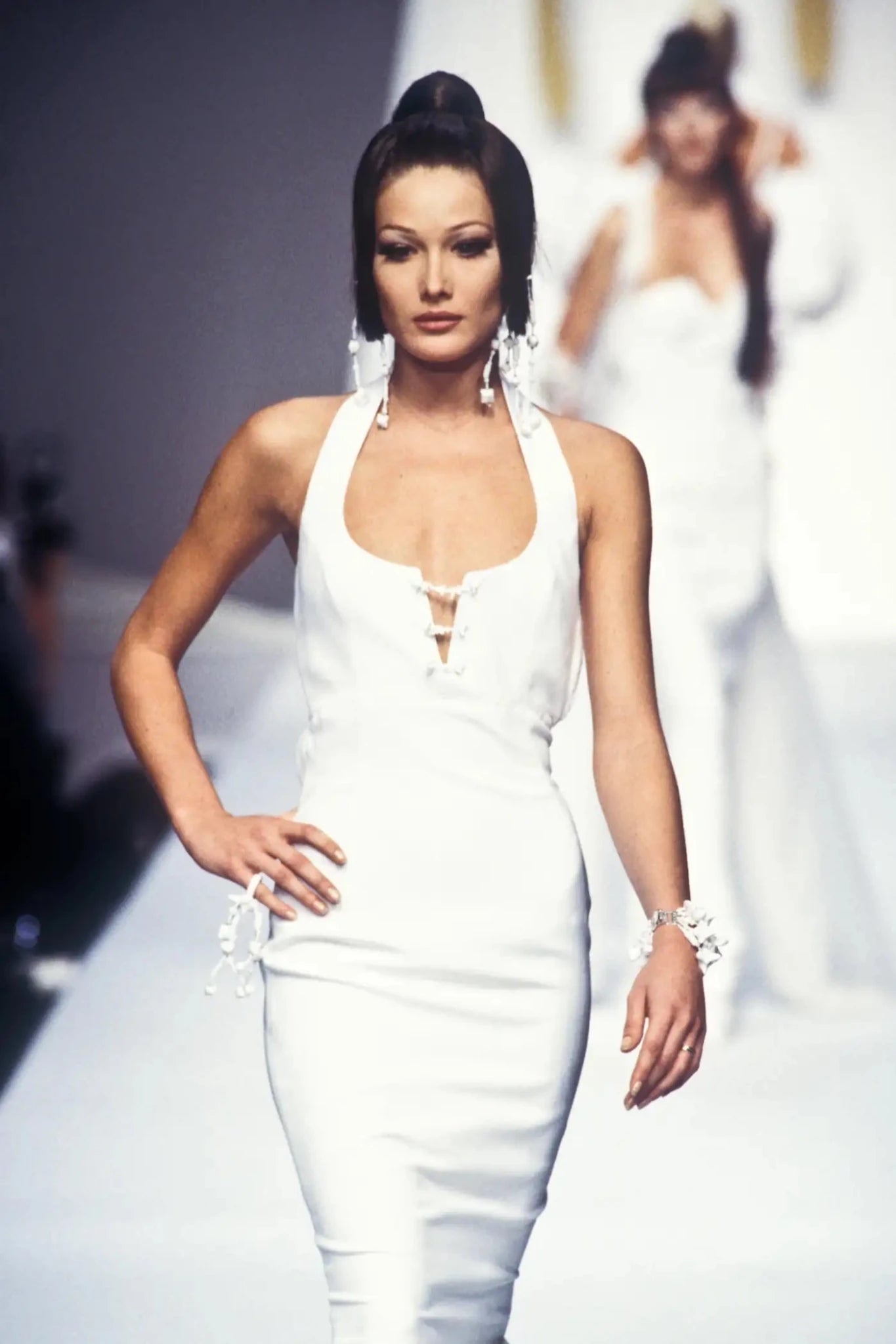 S/S 1993 Claude Montana Runway White Beaded Black Cutout Maxi Dress - RealList