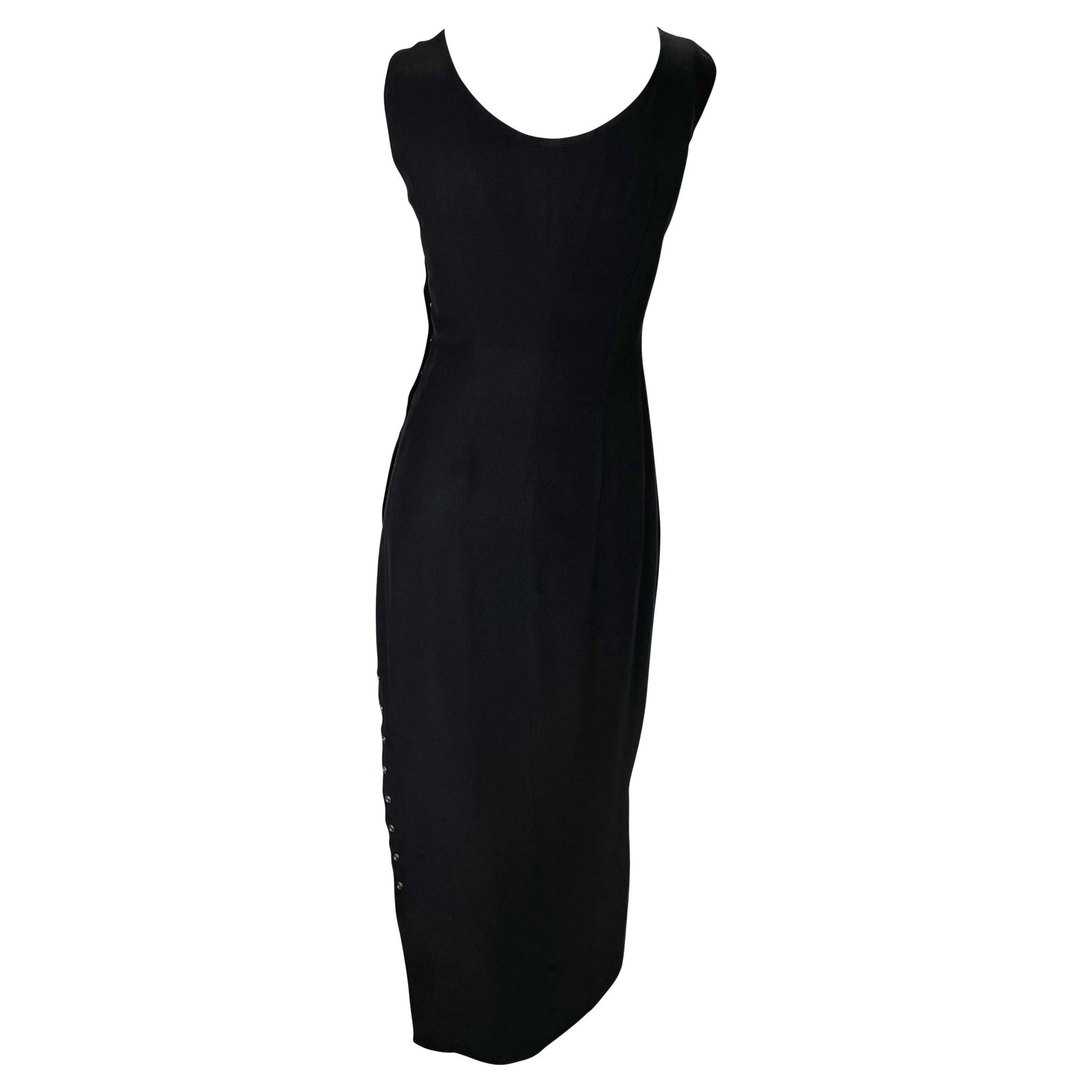 S/S 1993 Dolce & Gabbana Runway Logo Snap Black Bodycon Pin - Up Dress - RealList