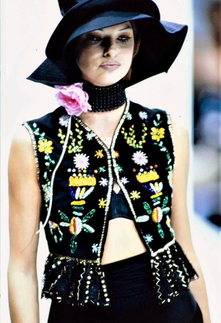 S/S 1993 Dolce & Gabbana Runway Multicolor Beaded Black Cropped Vest Top - RealList