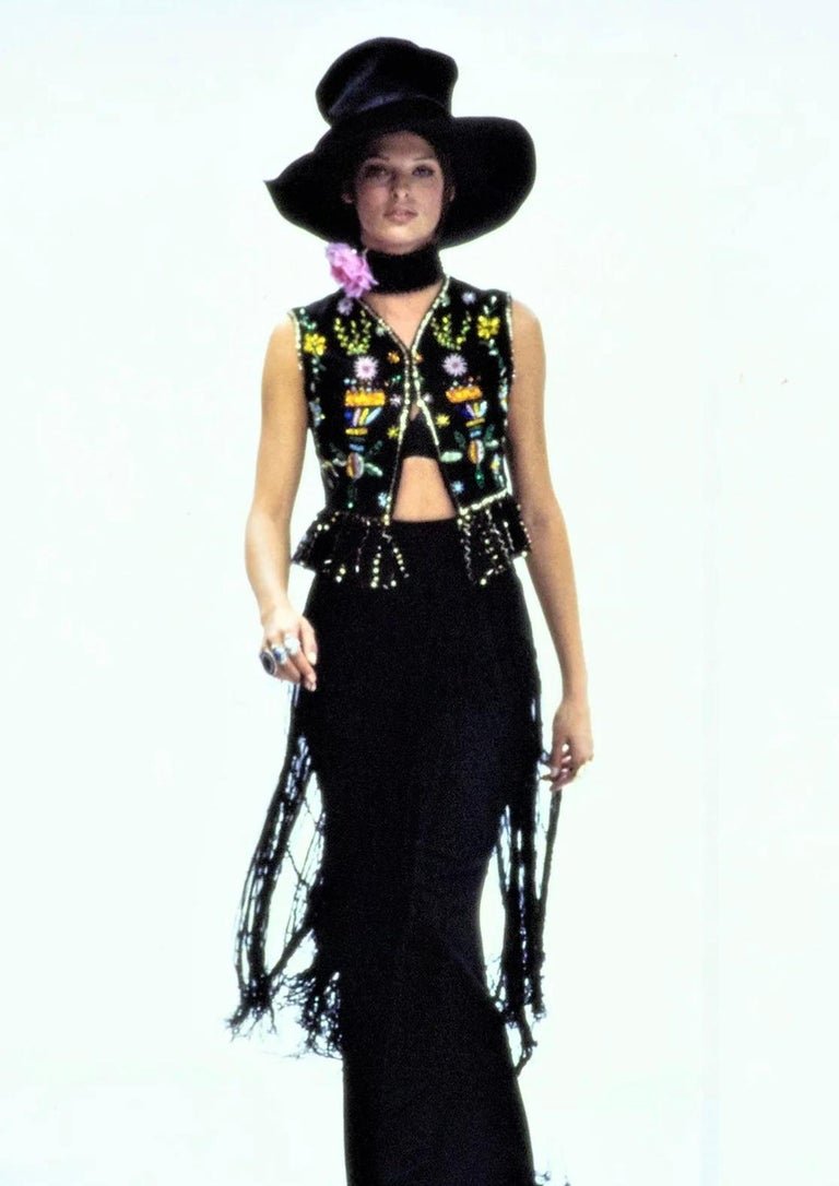 S/S 1993 Dolce & Gabbana Runway Multicolor Beaded Black Cropped Vest Top - RealList