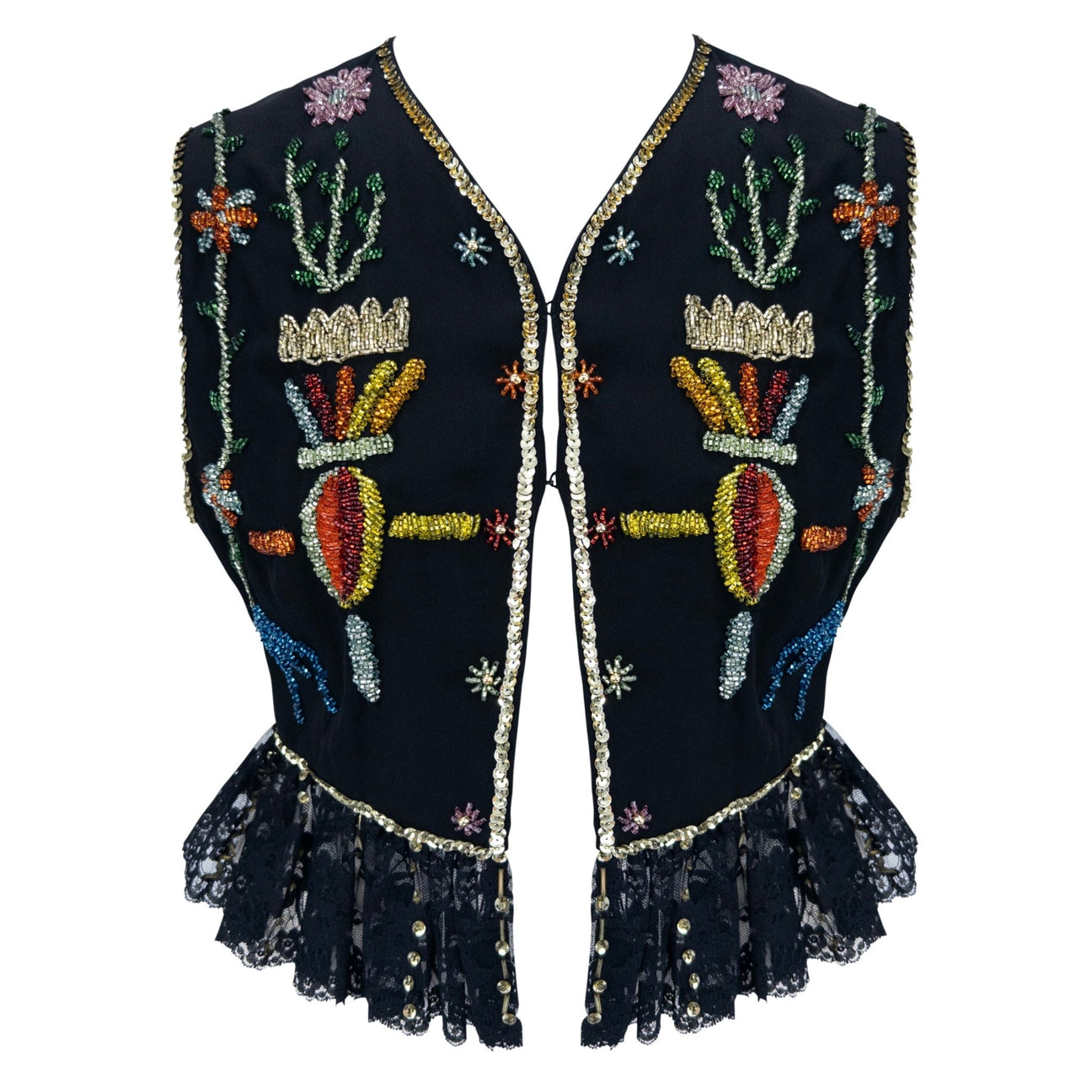 S/S 1993 Dolce & Gabbana Runway Multicolor Beaded Black Cropped Vest Top - RealList