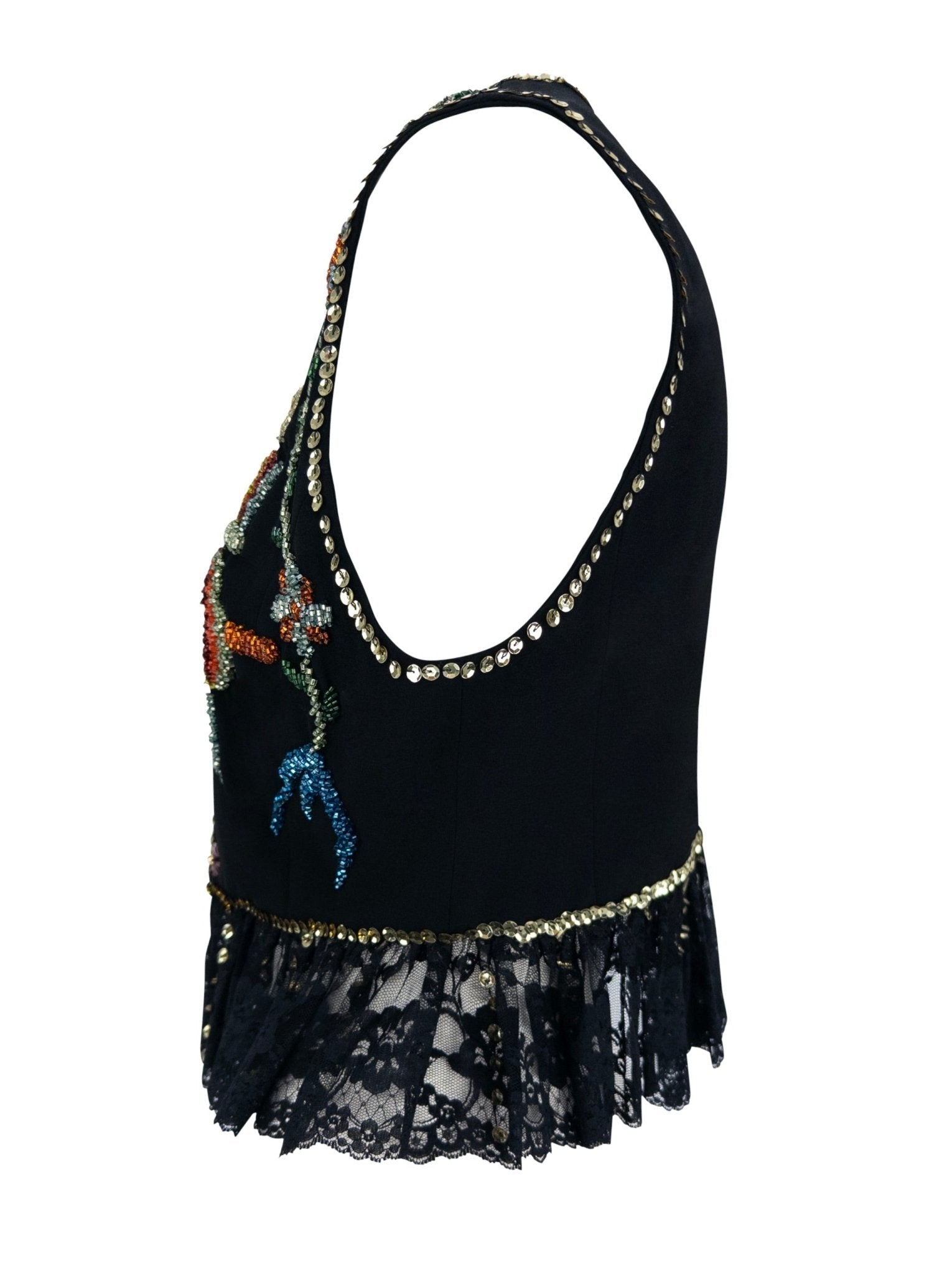 S/S 1993 Dolce & Gabbana Runway Multicolor Beaded Black Cropped Vest Top - RealList