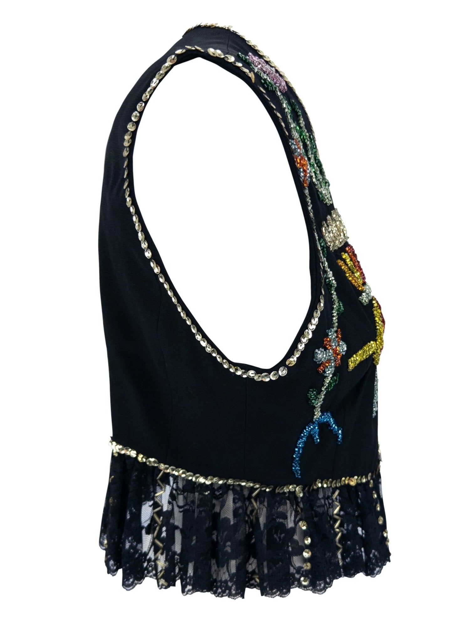 S/S 1993 Dolce & Gabbana Runway Multicolor Beaded Black Cropped Vest Top - RealList