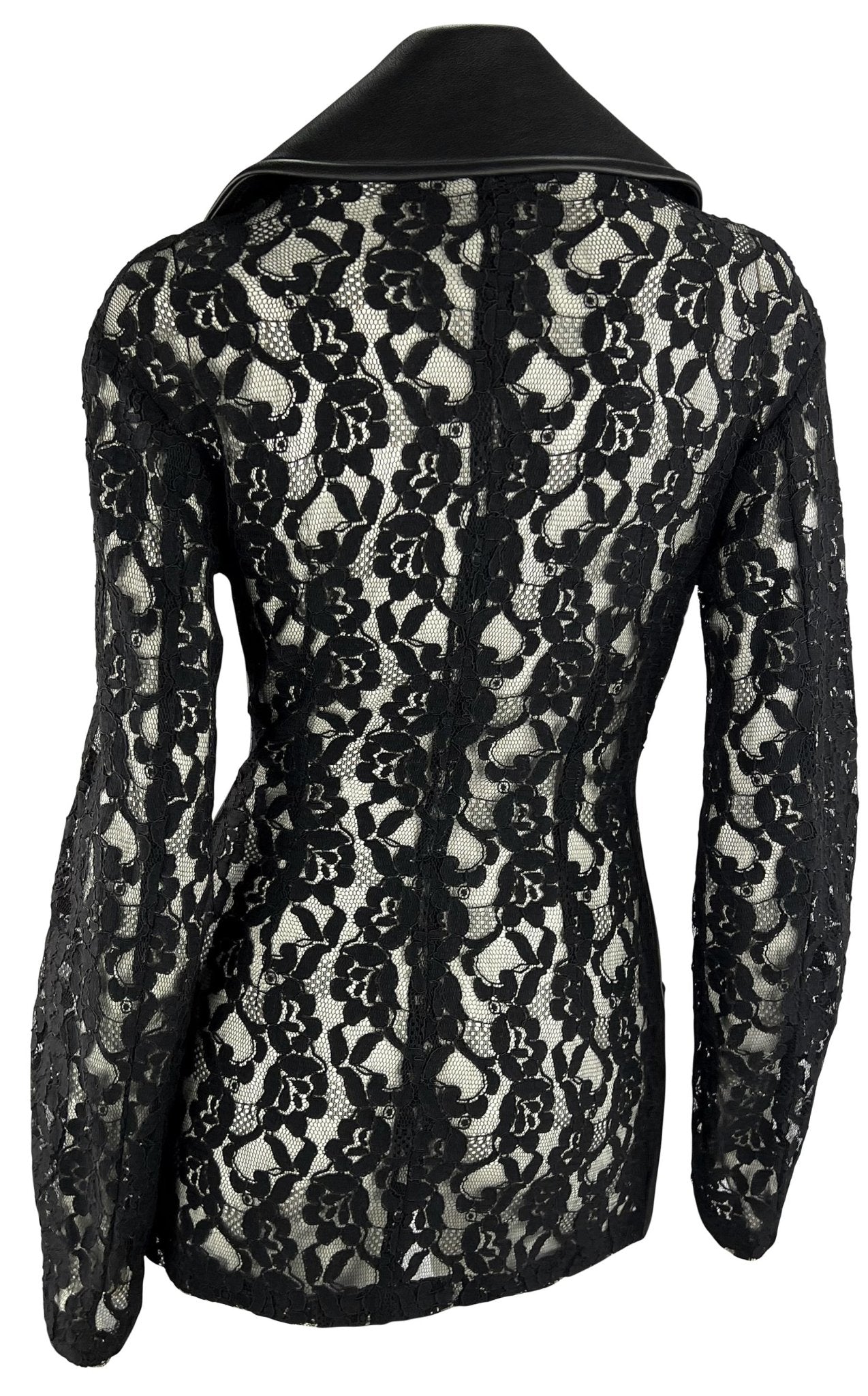 S/S 1993 Dolce & Gabbana Sheer Backless Lace Black Leather Zip Biker Jacket - RealList