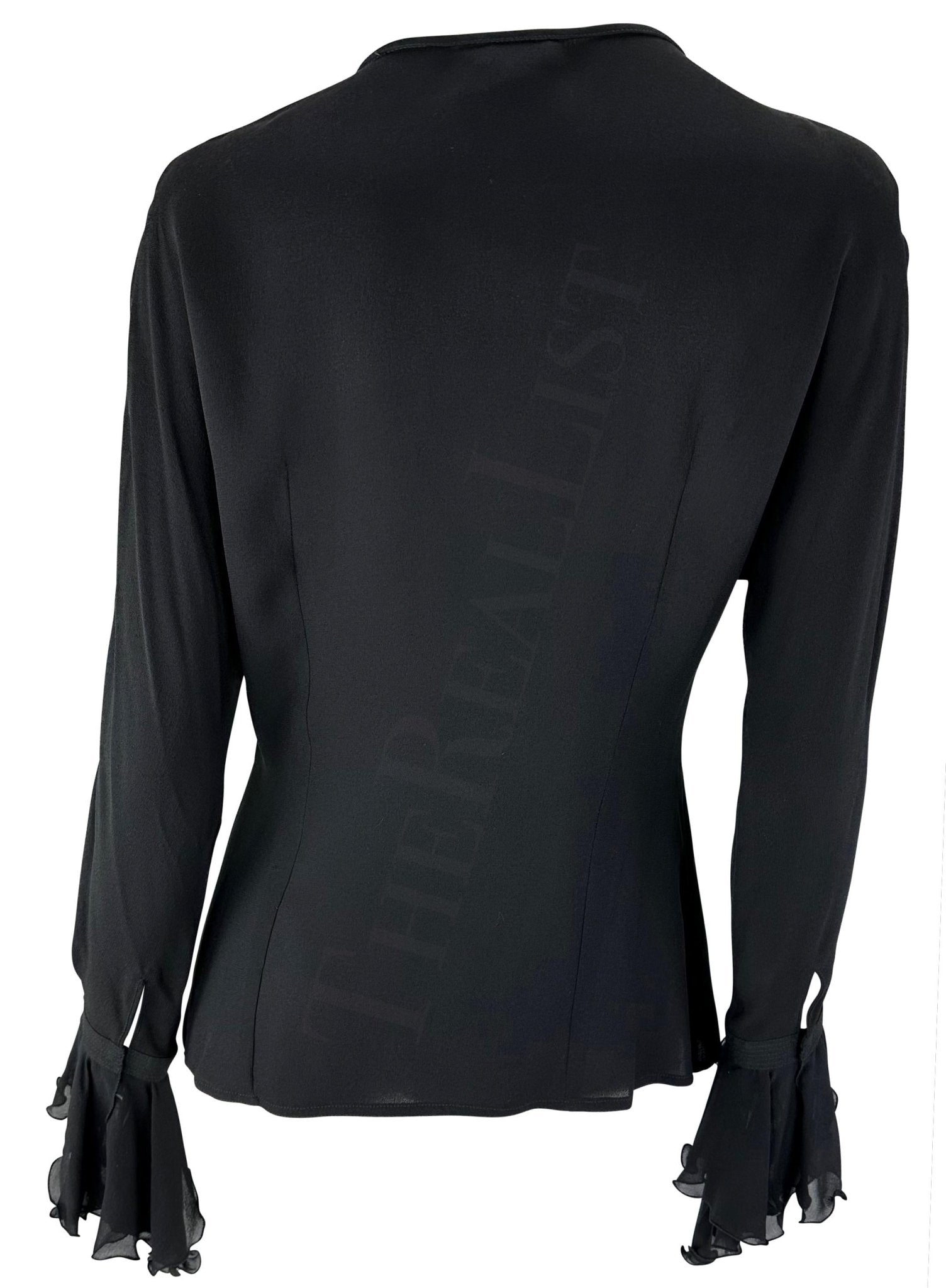 S/S 1993 Gianni Versace Black Bohemian Ruffle Runway Button Up Top - RealList