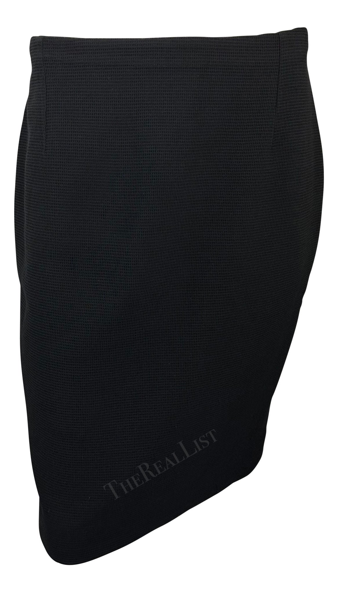 S/S 1993 Gianni Versace Black Waffle Knit Double Breasted Skirt Suit Set - RealList