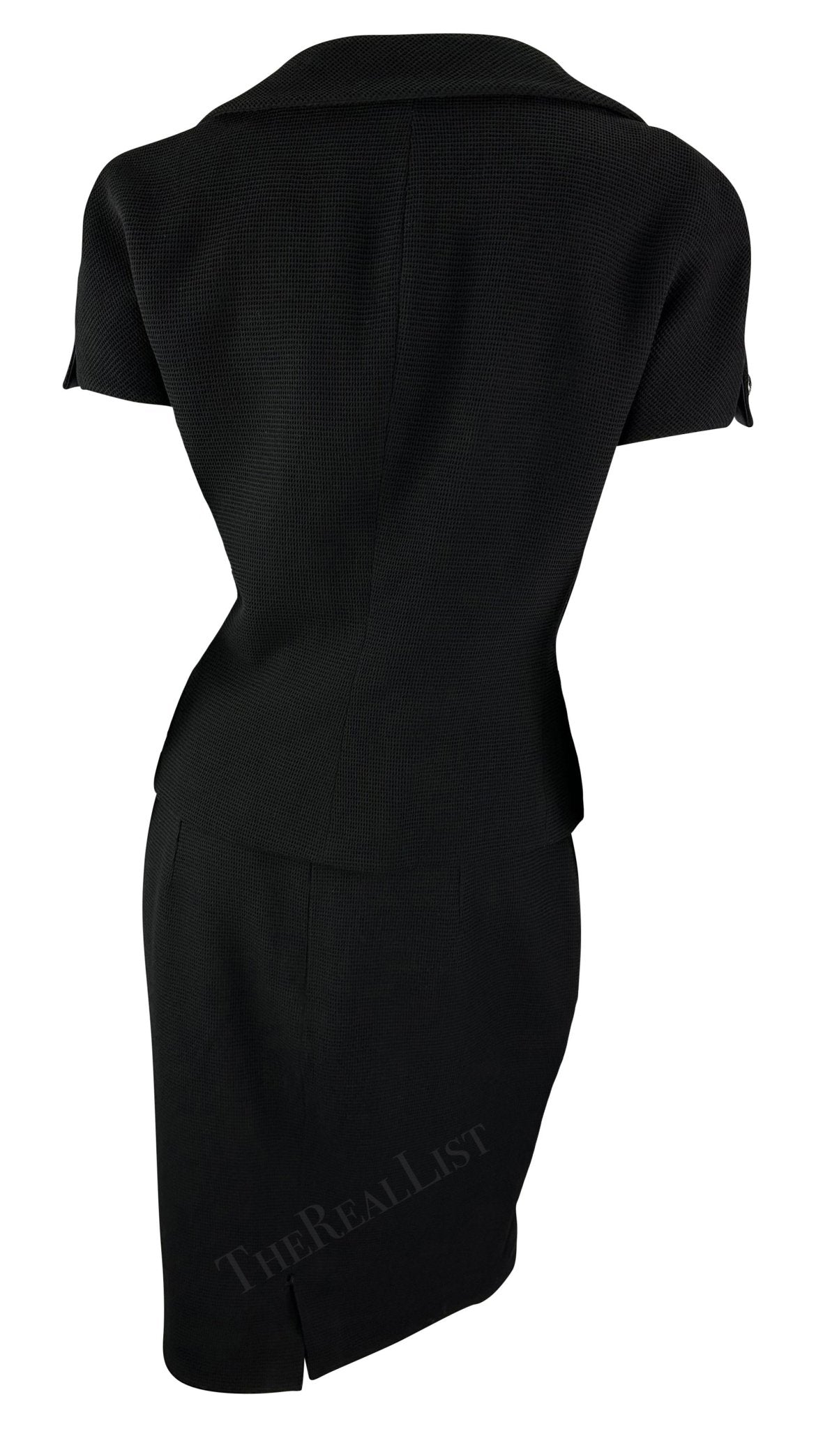 S/S 1993 Gianni Versace Black Waffle Knit Double Breasted Skirt Suit Set - RealList