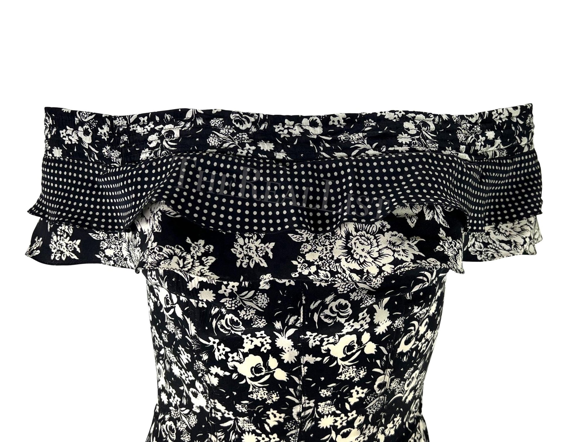 S/S 1993 Gianni Versace Black White Floral Flared Bell - Bottom Catsuit - RealList
