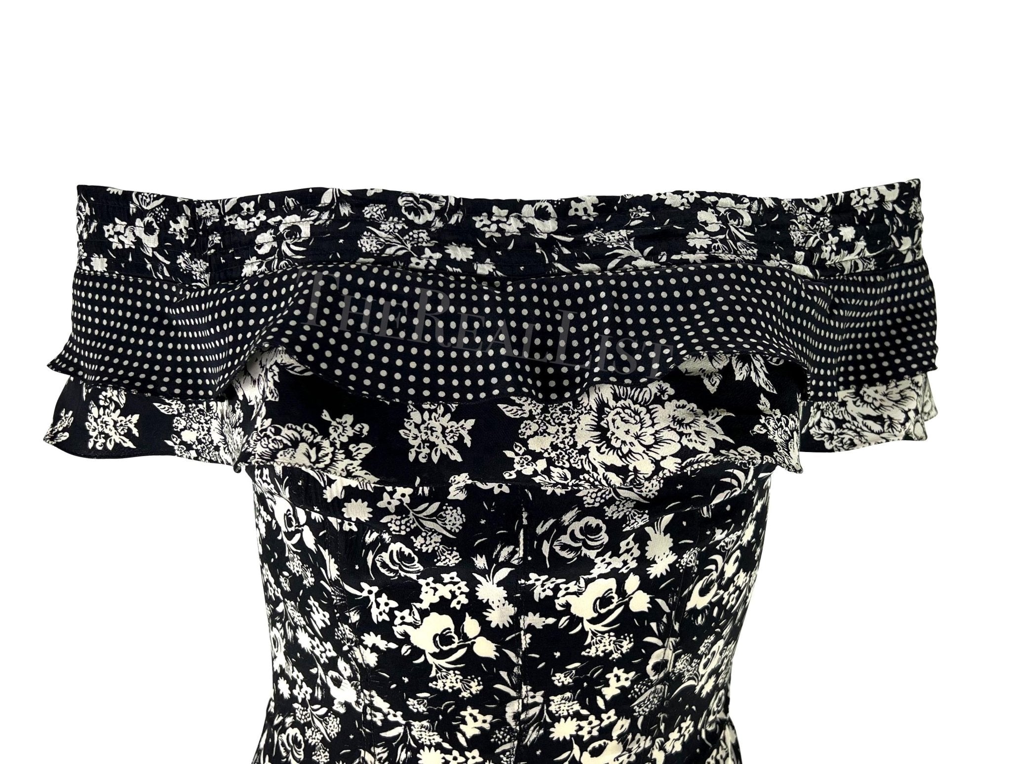S/S 1993 Gianni Versace Black White Floral Flared Bell - Bottom Catsuit - RealList