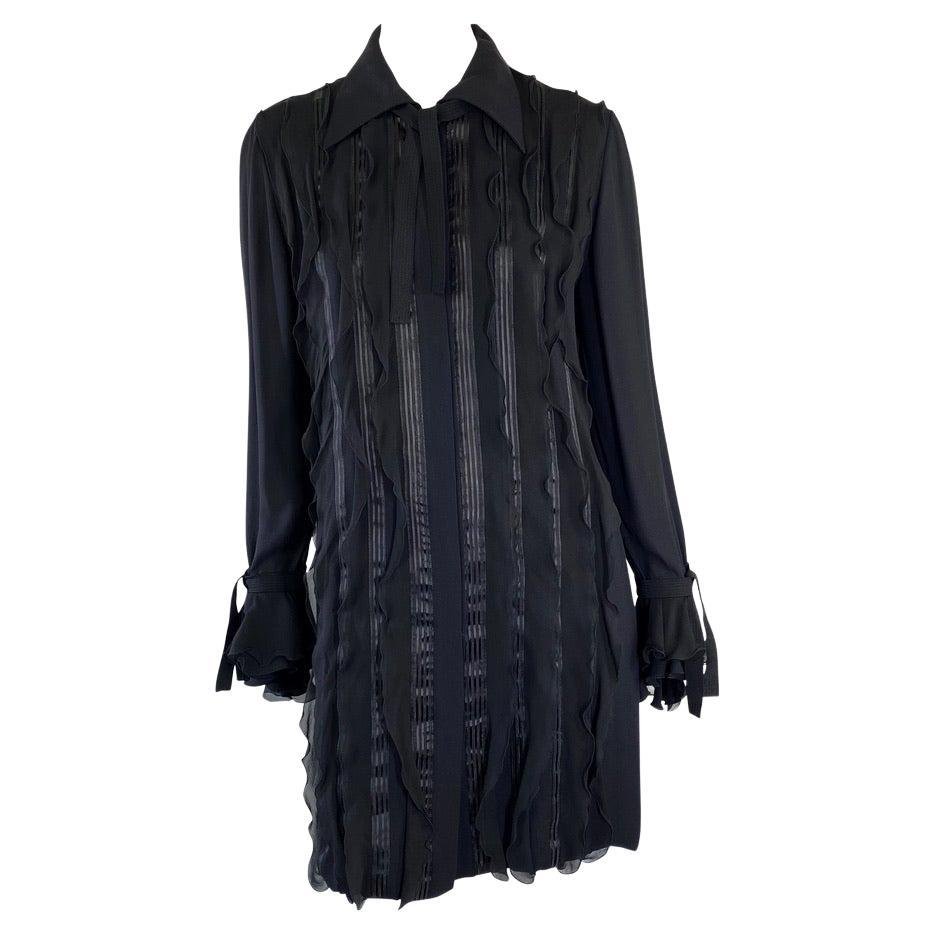 S/S 1993 Gianni Versace Couture Black Ruffle Chiffon Ribbon Dress - RealList