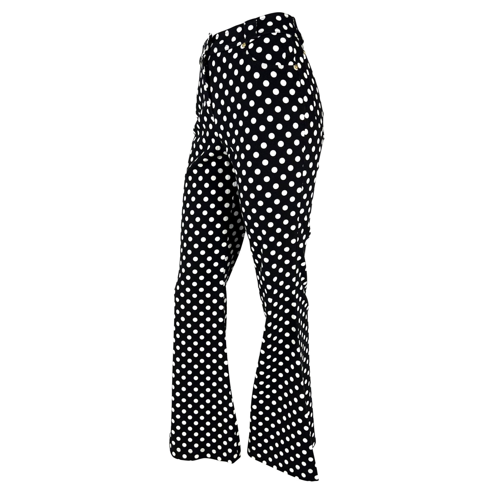 S/S 1993 Gianni Versace Couture Runway Black Polka Dot Flare Bell Bottom Jeans - RealList