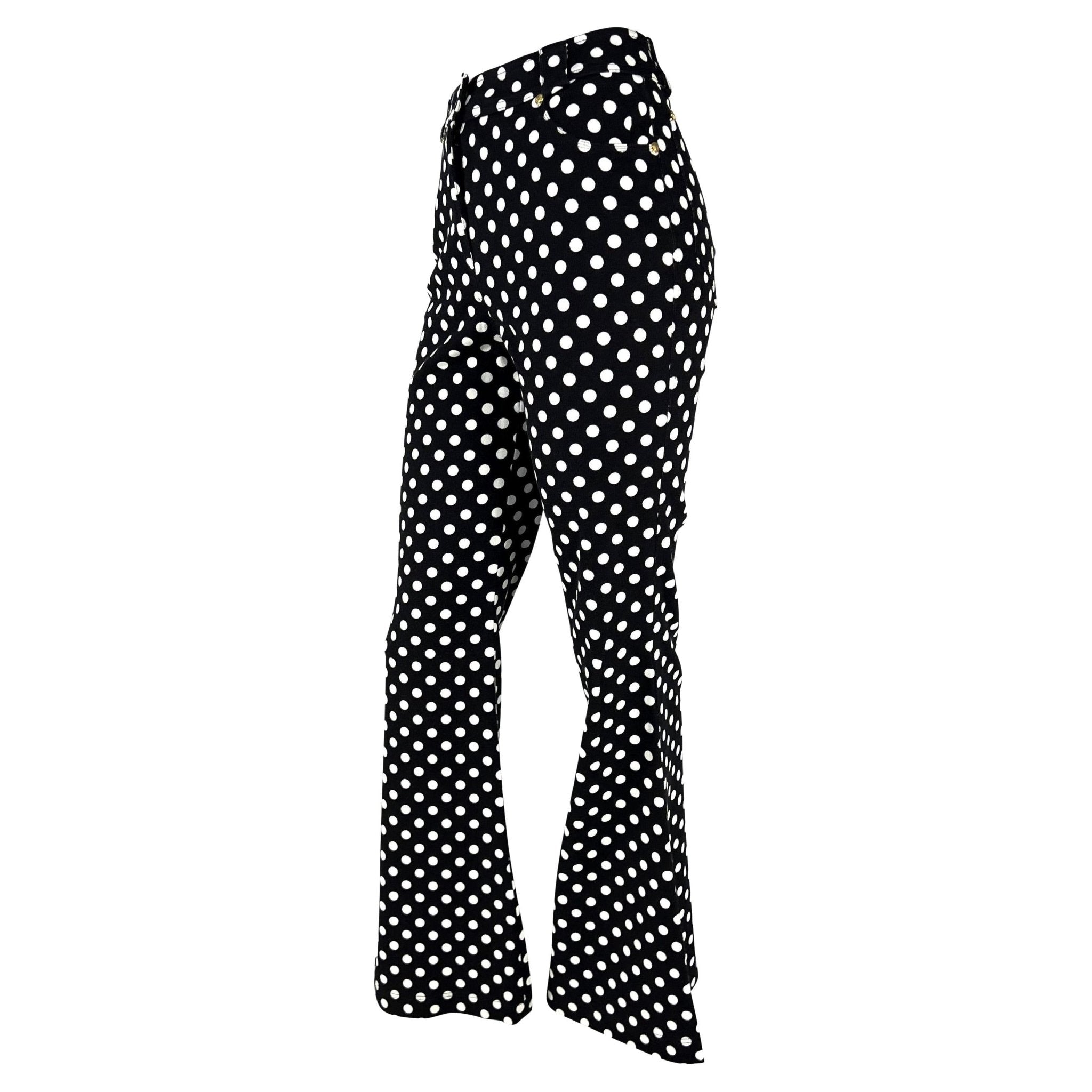 S/S 1993 Gianni Versace Couture Runway Black Polka Dot Flare Bell Bottom Jeans - RealList