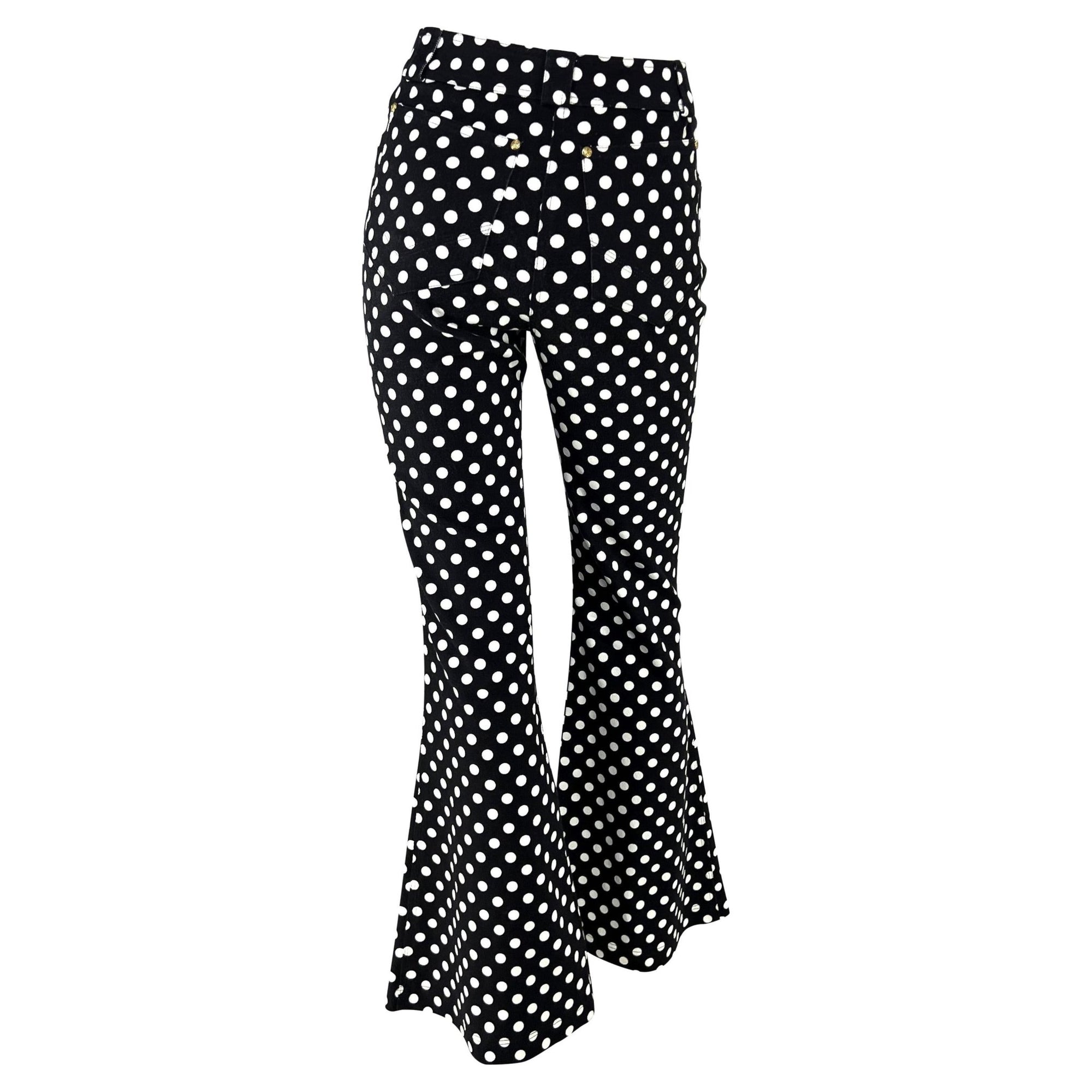 S/S 1993 Gianni Versace Couture Runway Black Polka Dot Flare Bell Bottom Jeans - RealList